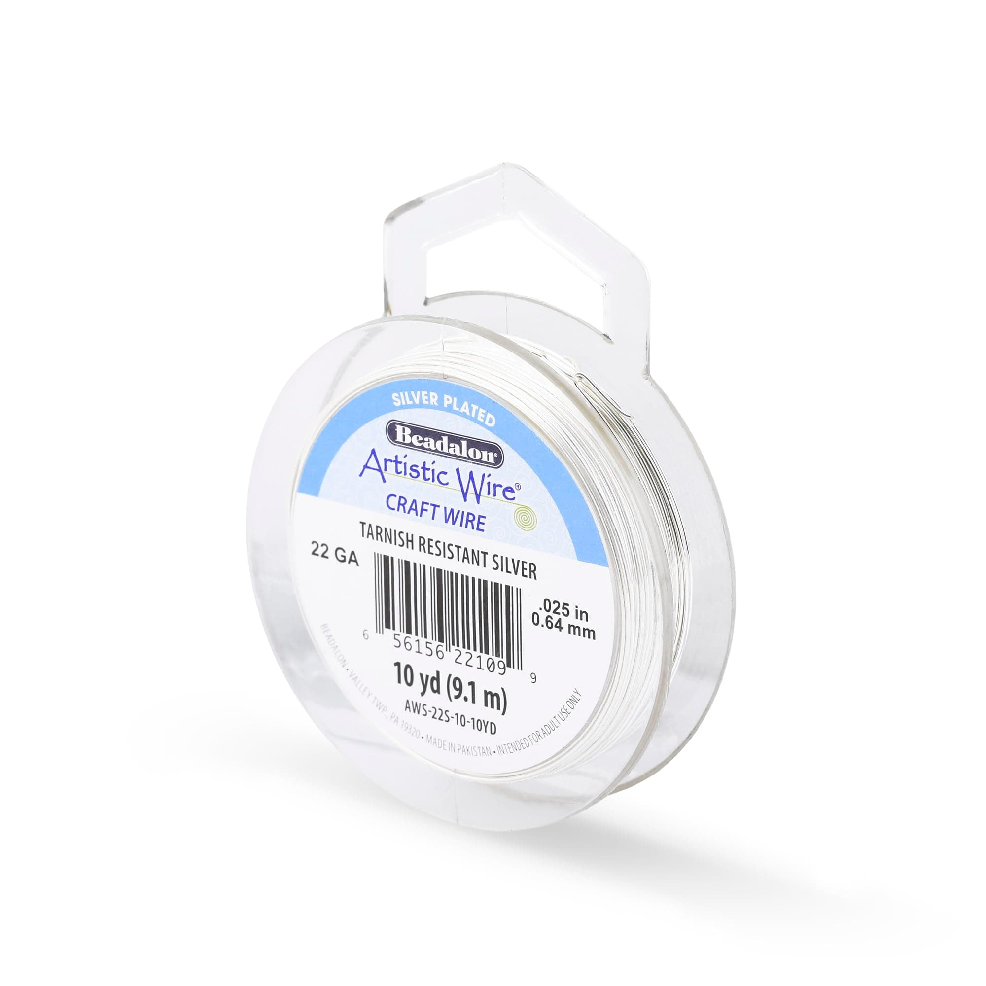 Artistic Wire, 22 Gauge Silver Plated Tarnish Resistant Colored Copper Craft Wire, Tarnish Resistant Silver, 10 yd