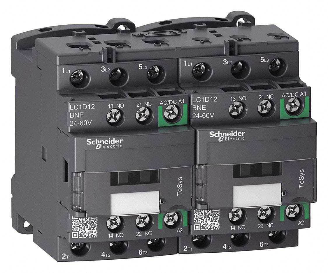 Schneider Electric 24 to 60VAC/DC IEC Magnetic Contactor; No. of Poles 3, Reversing: Yes, 12 Full Load Amps-Inductive
