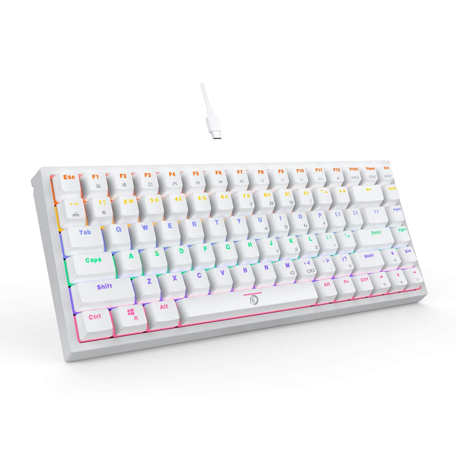 DREVO Gramr 84 Key Rainbow Backlit Mechanical Gaming Keyboard USB Wired 75% TKL Keyboard Brown Switch, White