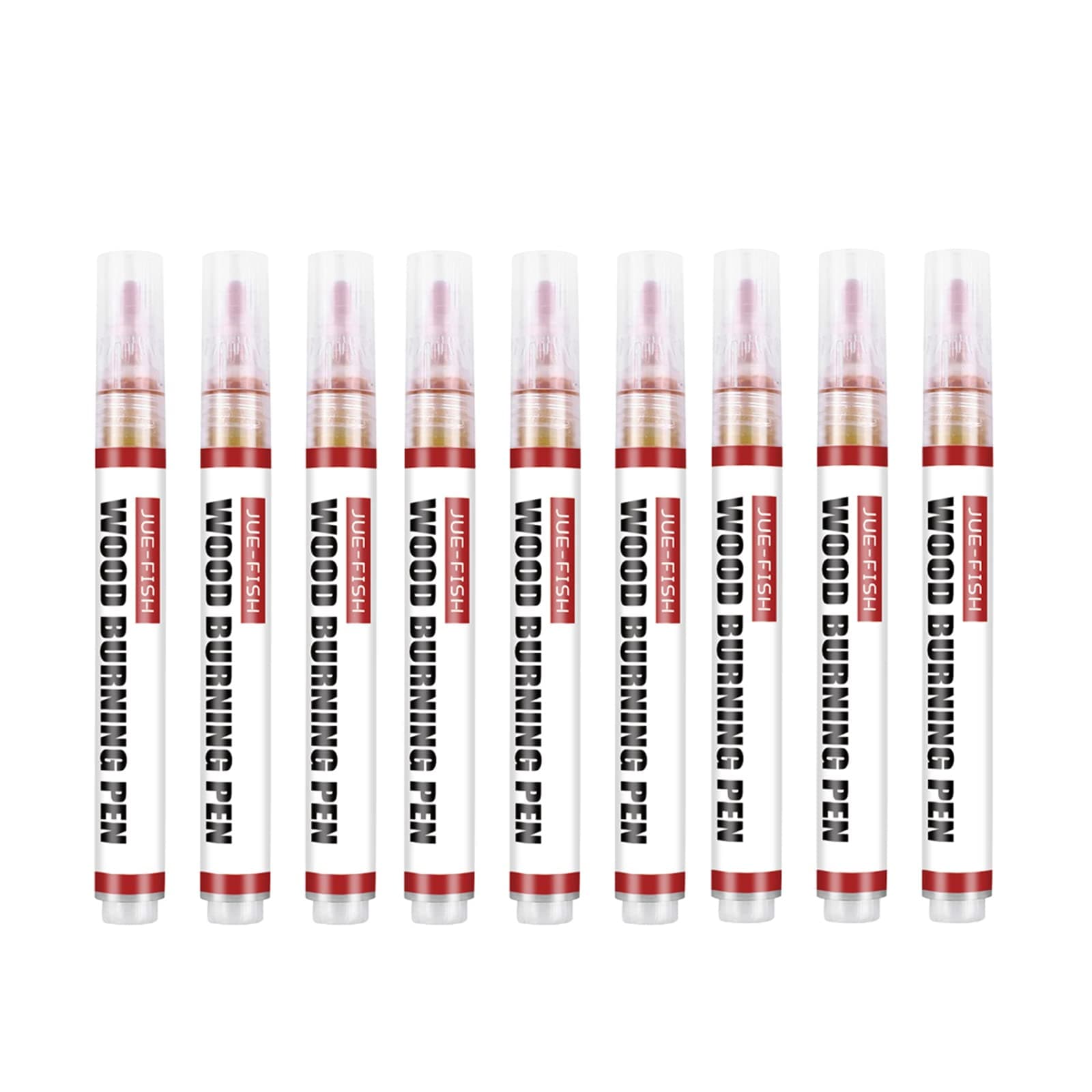 WannocWood Burning Pen Marker- Chemical Wood Scorch Pen Heat Sensitive Marker for Wood and Crafts Equipped with Oblique Tip and Bullet Tip for Easy Use New Formula（9 PCS）