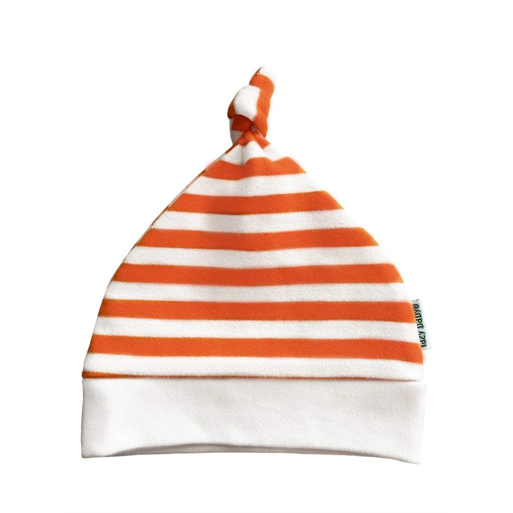 New Born Essentials Baby Hat Orange and White Striped - Organic Cotton Hat for Baby Boy or Girl 0-6 Months