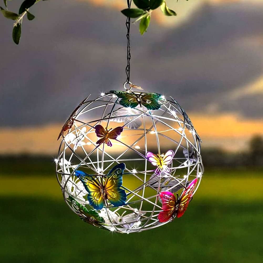 Akin Solar Hanging Butterfly Ball Light - Outdoor Garden Decoration, Aluminum Waterproof Solar Powered Lantern for Yard, Pathway, Balcony