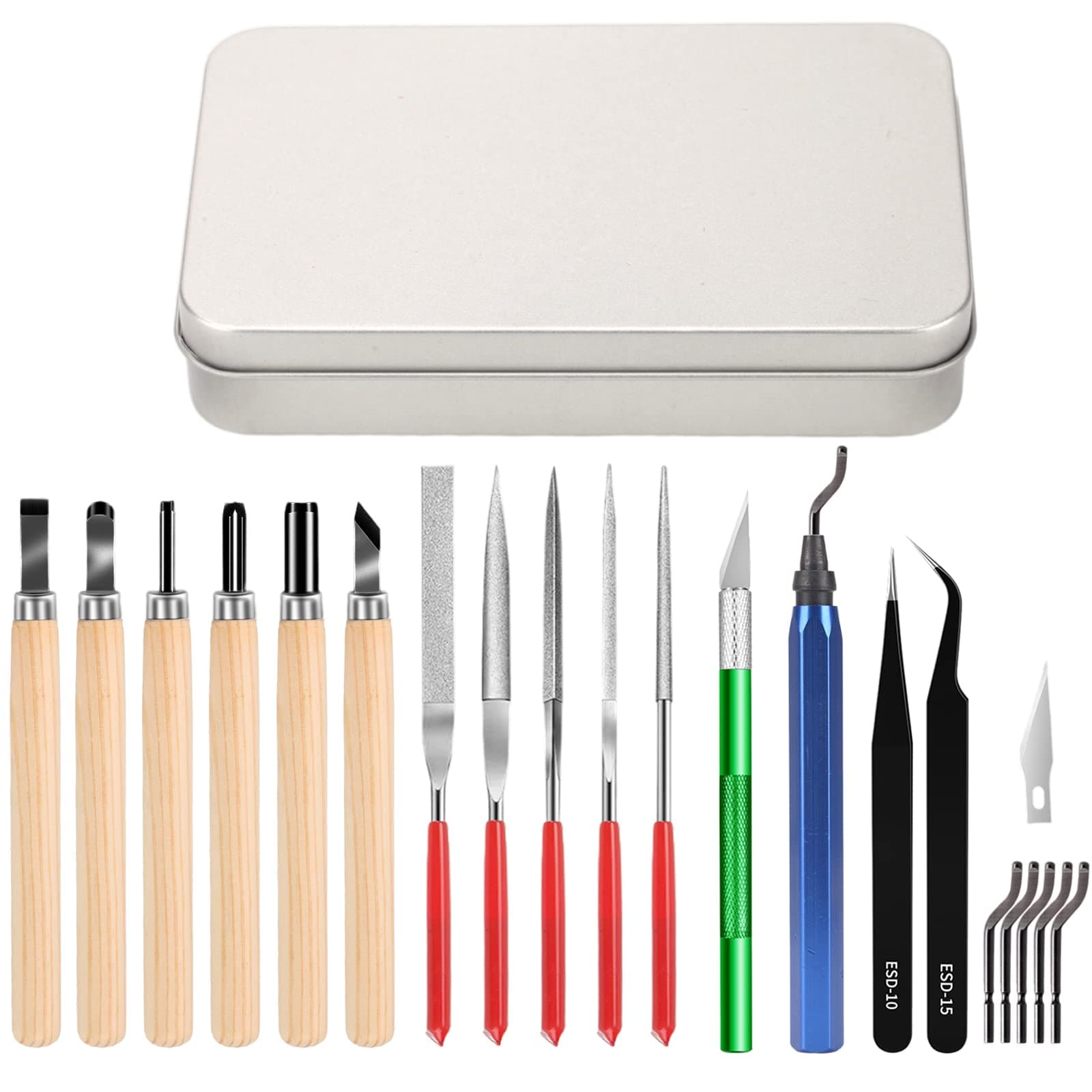 25pcs Precisio with Deburring Tool, Craft Knife,hand File,Carving Knife Suitable for sanding, carving, modeling, cutting, scraping,3D Printing Deburring kit
