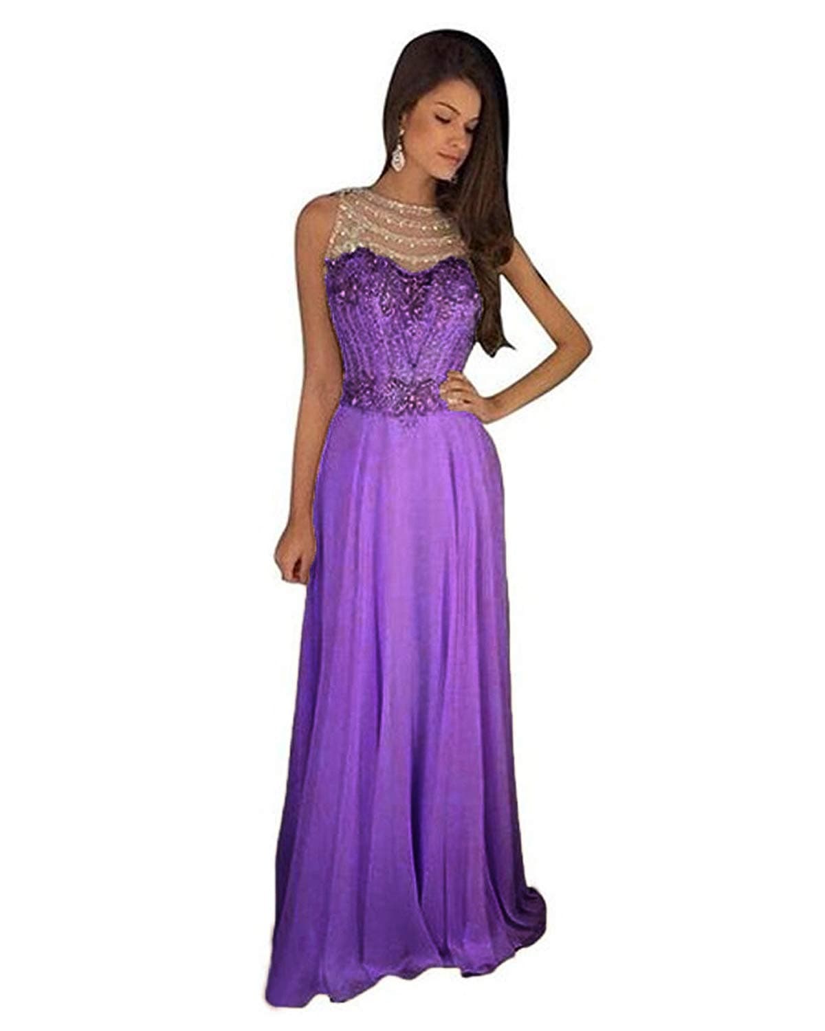 Still Waiting Women's Chiffon Beaded Graduation Dresses for Women Empire Waist Maxi Dress 0 US Grape