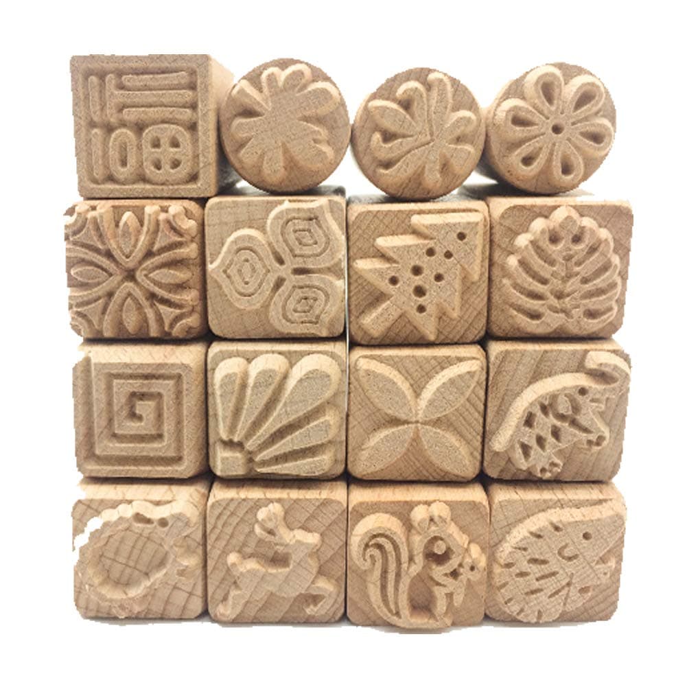 Echaprey Set of 16 Wooden Handle Pottery Tools Clay Modeling Pattern Stamp Kit Burlywood