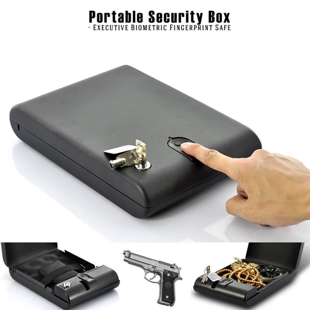 Portable Biometric Fingerprint Firearm, Jewelry and Valuables Safe and Security Box, Black