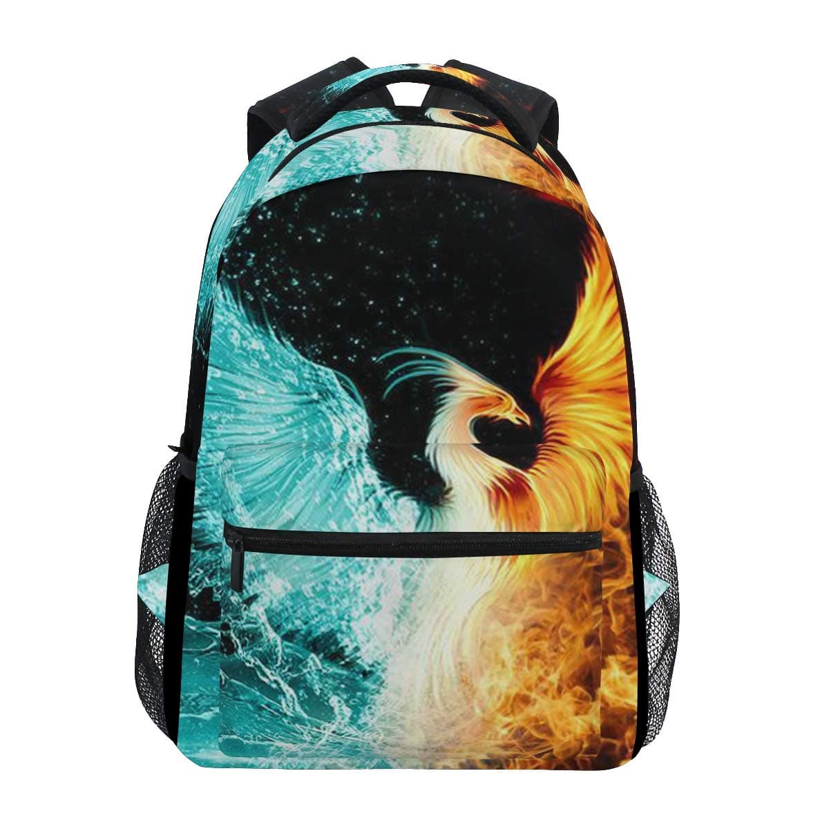 School Backpack Bookbag Fire Water Phoenix Bird Rucksack Daypack Waterproof for Middle School Travel Girls Boys Teen