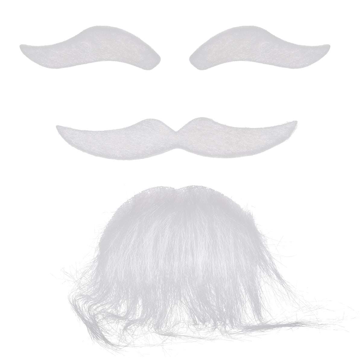 AmosfunThree-Piece Novelty Halloween Costumes Self Adhesive Fake Eyebrows Beard Moustache Goatee Kit Facial Hair Cosplay Props Disguise Decoration for Masquerade Costume Party (White)