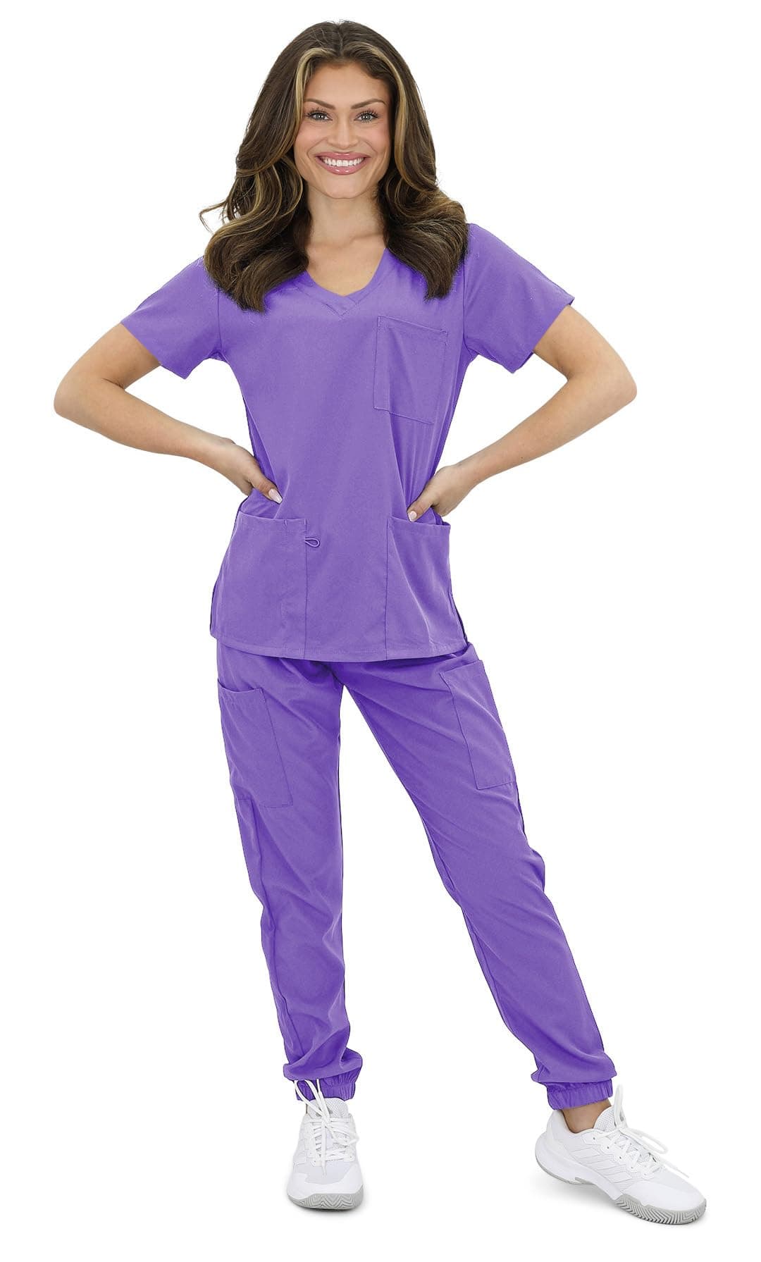 Green TownGreen Town GT 4FLEX Athletic Slim Fit Jogger Top and Pant Medical Nursing Uniform Scrubs for Women Set, Ultra Violet, Medium