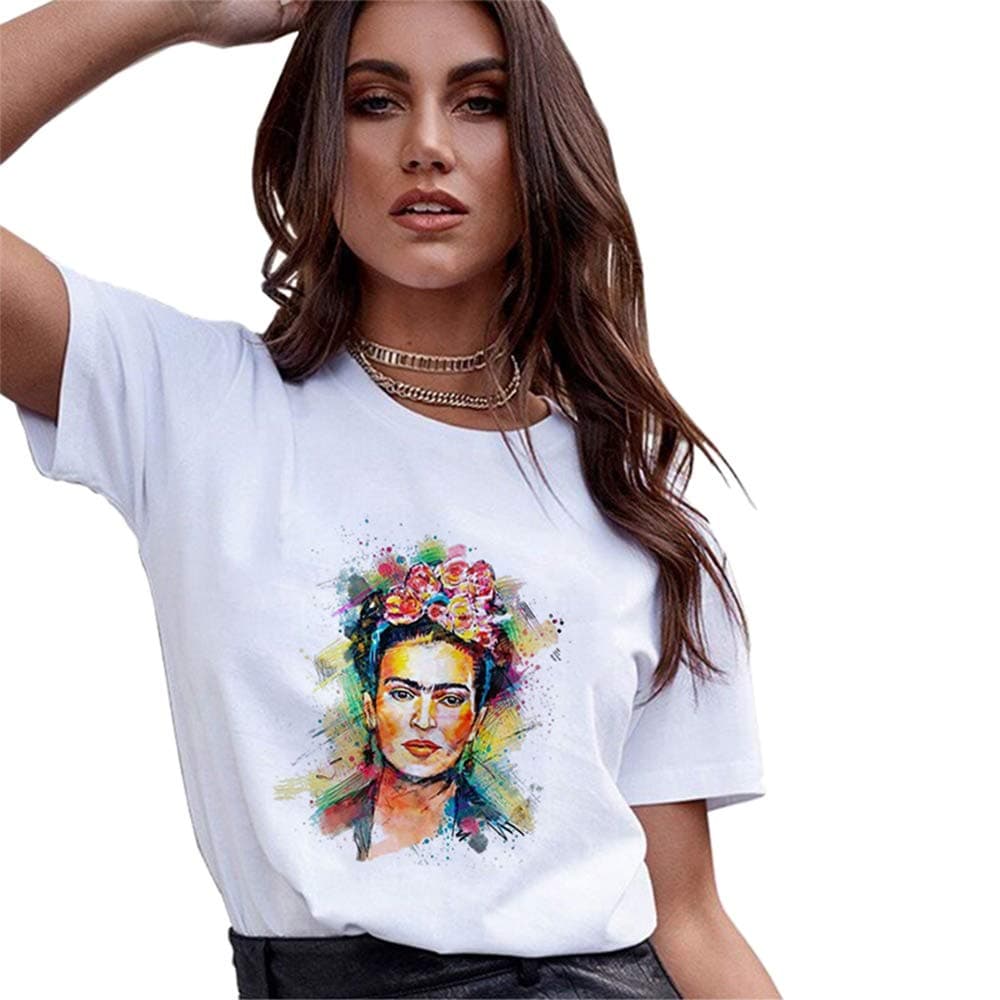 Frida Kahlo T shirt Women Personalized Artist Summer Short Sleeve Tops (S)
