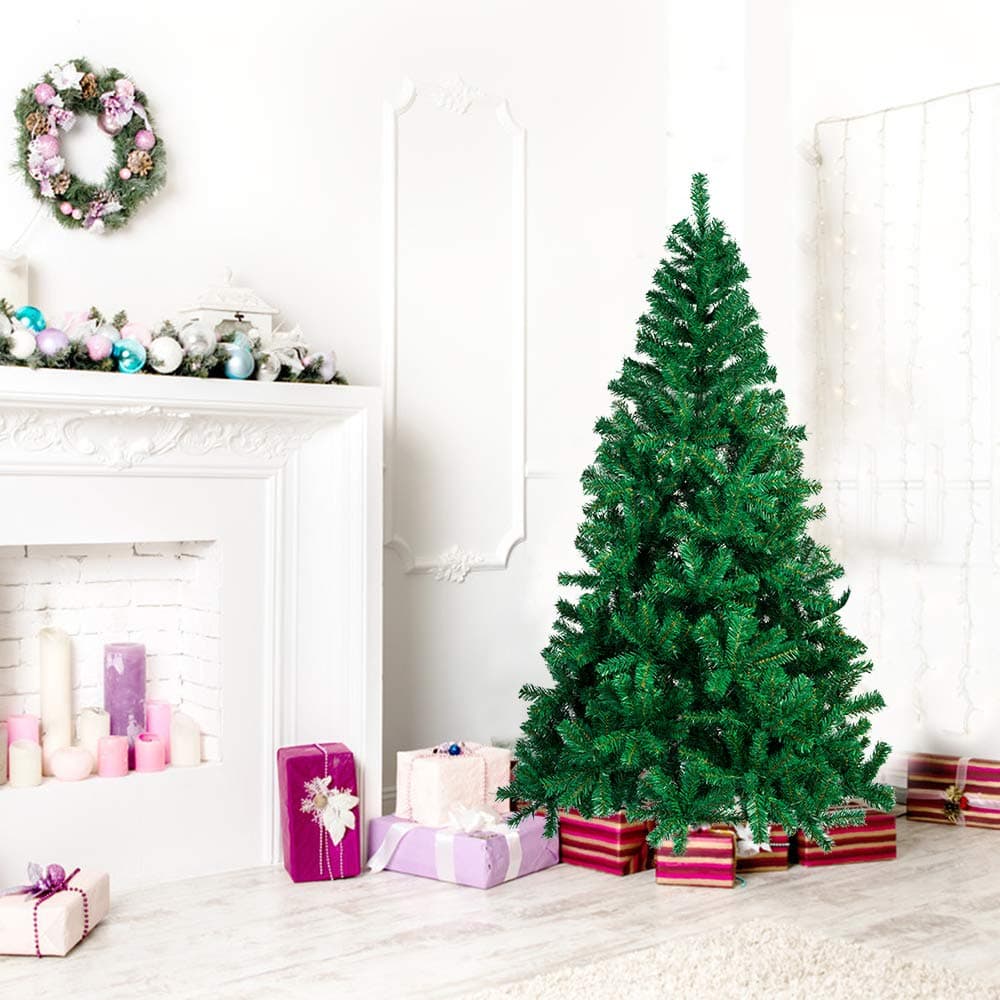 La fete 7 FT Unlit Green Artificial Christmas Tree w/950 Branch Heads, Premium Pine Xmas Tree with Metal Stand Easy Assembly, Perfect for Indoor Holiday Decoration(Green, 7 FT)