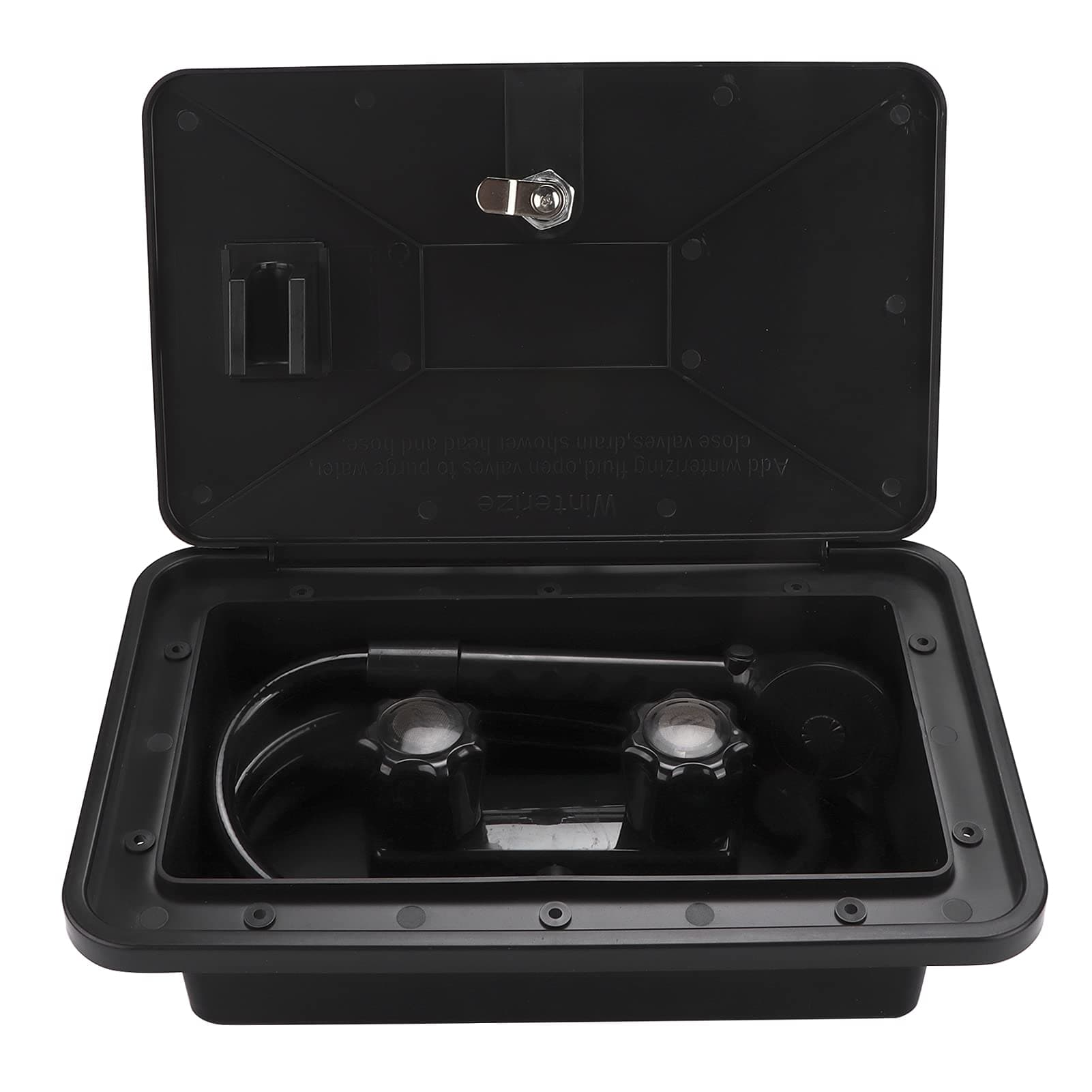 GUPE RV Exterior Shower Box Kit, Hot Cold Water Adjustable RV Exterior Spray Box with Shower Head, Hose Lock and Keys, RV Accessories for Motorhome Trailer Boat Yacht