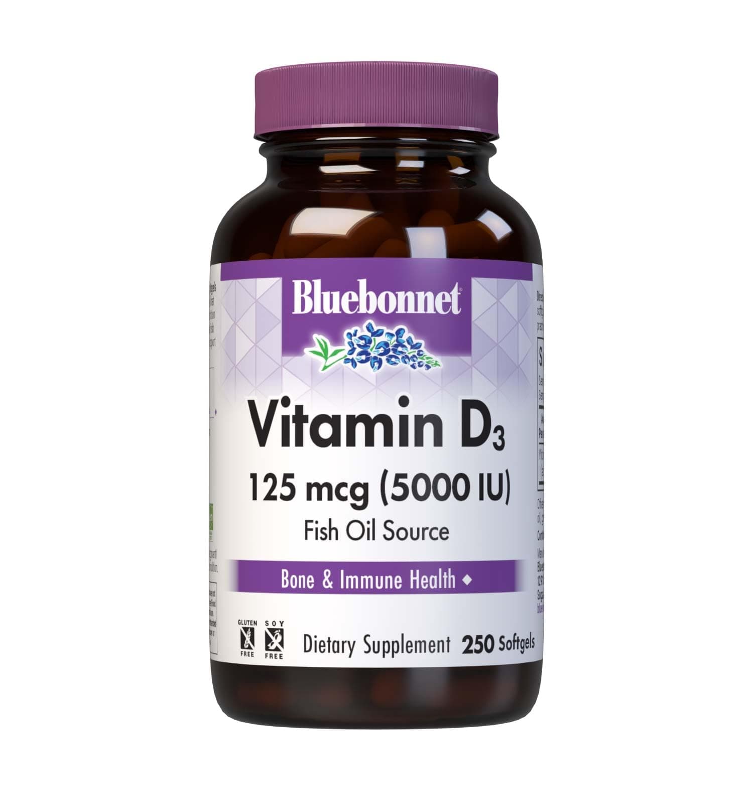 Nutrition Vitamin D3 5000 IU Softgels, Aids in Muscle and Skeletal Growth, Cholecalciferol from Fish Oil, Non GMO, Gluten Free, Soy Free, Dairy Free, Yellow, 250 Softgels