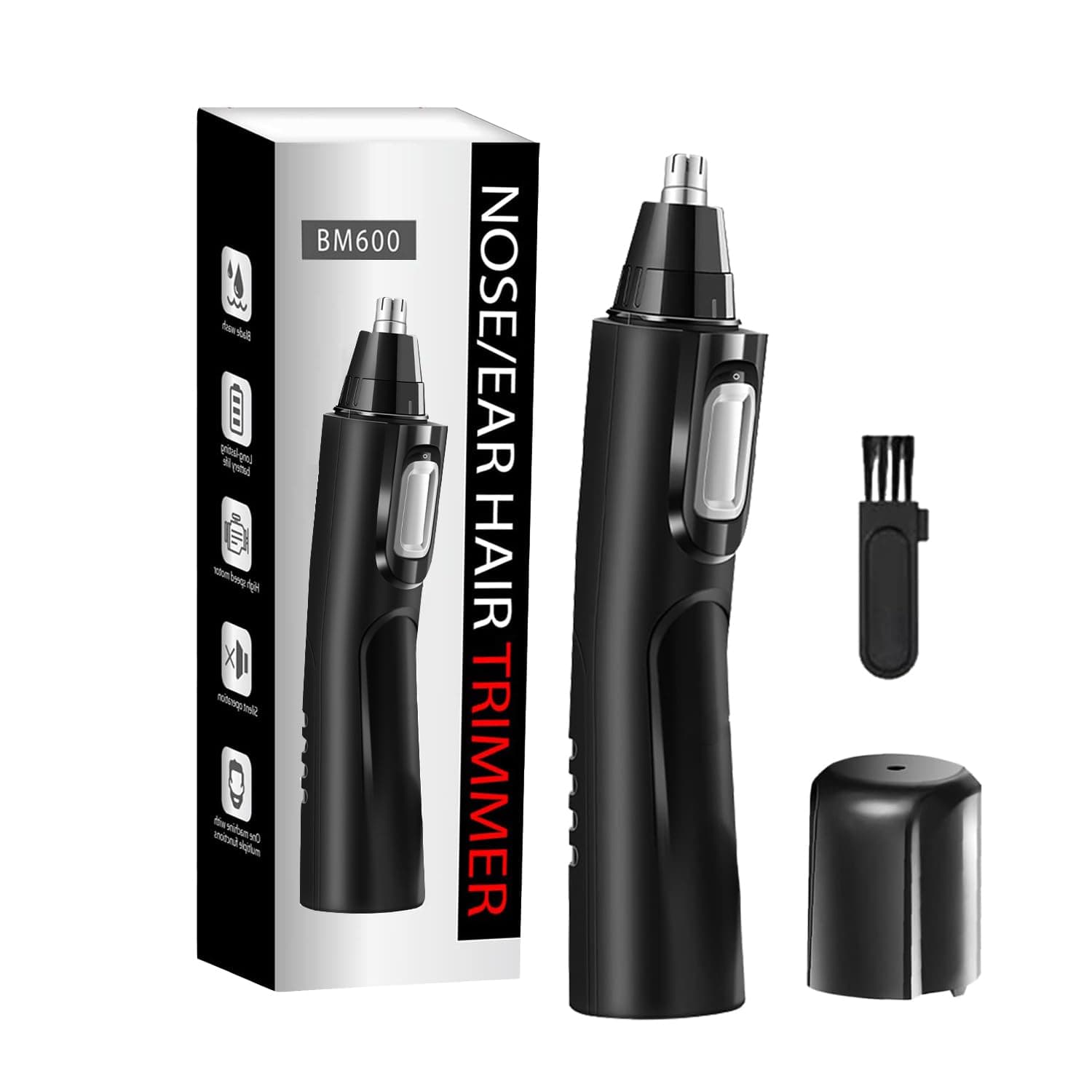 Nose and Ear Hair Trimmer Clipper for Men/Women, Painless Eyebrow & Facial Hair Remover, Professional Mens Grooming, Battery Operated Trimmer Waterproof Washable, Dual Edge Blades Easy to Clean, Black