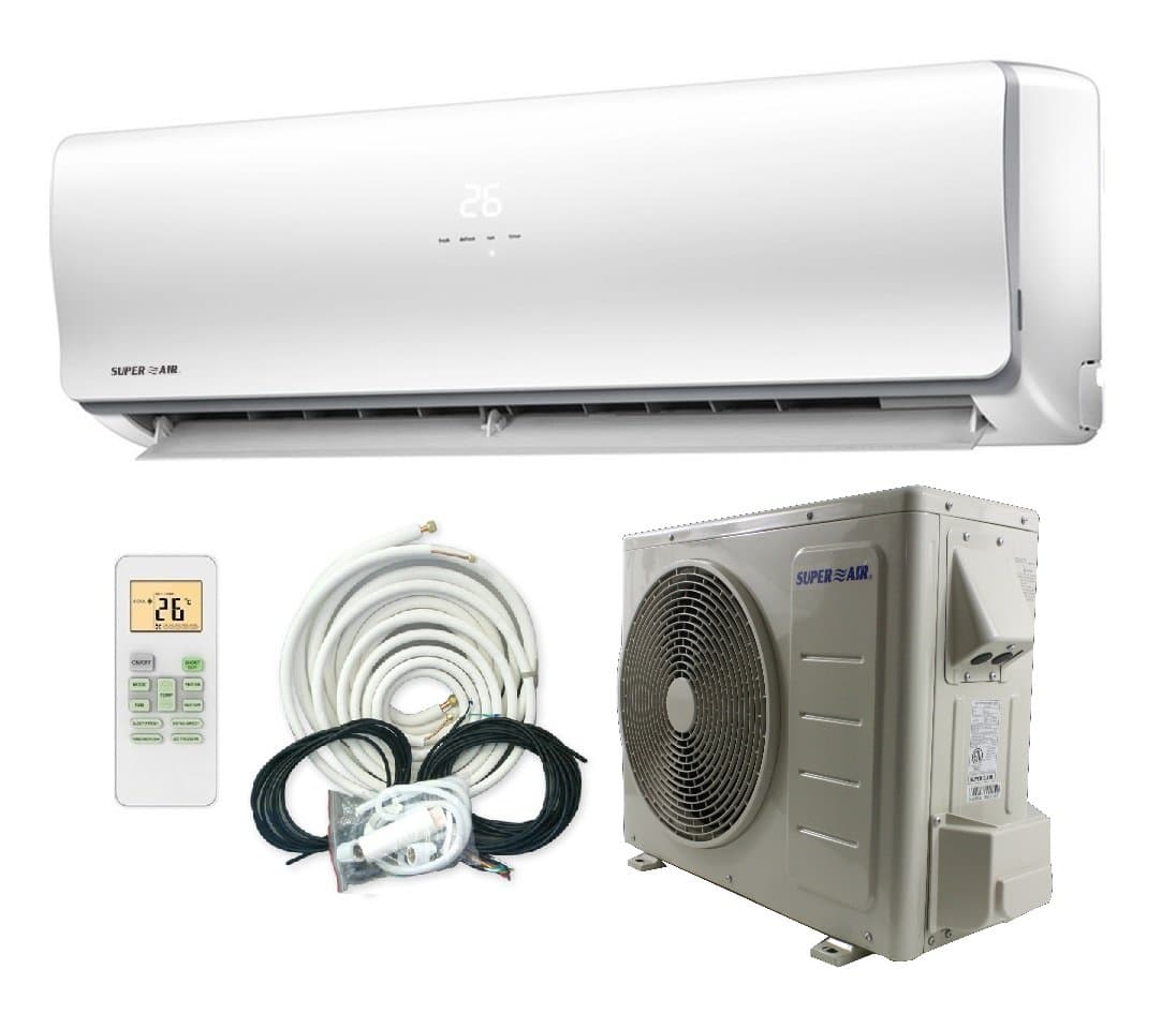 SuperAir 9000 BTU 24.5 SEER (3/4 TON) Ductless Mini Split System Inverter Air Conditioner with Heat Pump 110V - FULL SET