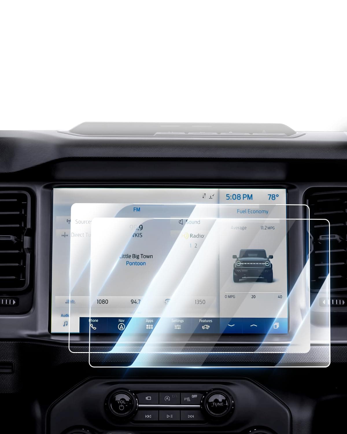 Karltys2 Pack 12-Inch Screen Protector for 2021-2024 Ford Bronco, 9H Touchscreen Tempered Glass for Ford Bronco Accessories, Ultra Clear Bronco Screen Protector Anti Glare (NOT for Bronco Sport)