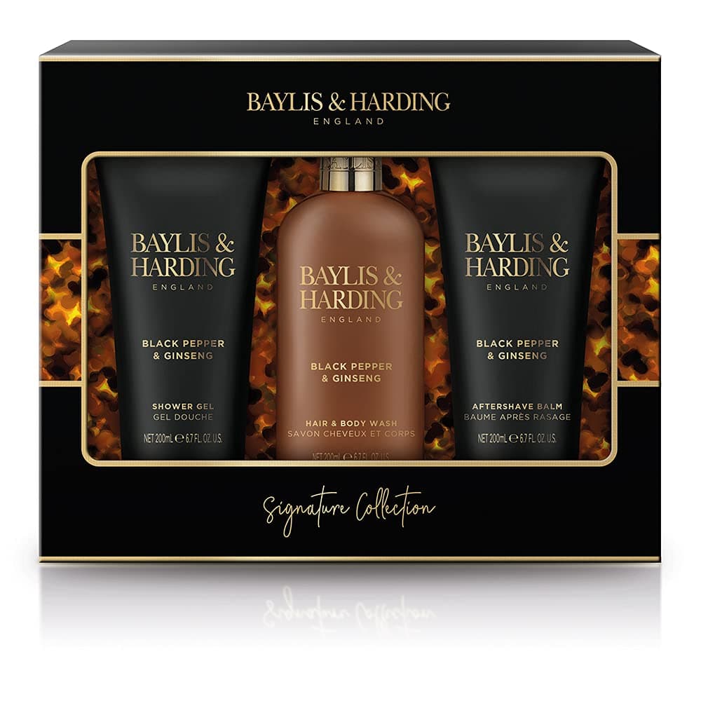 Baylis & Harding Men's Signature Collection Black Pepper & Ginseng Luxury Bathing Trio Gift Set - Vegan Friendly