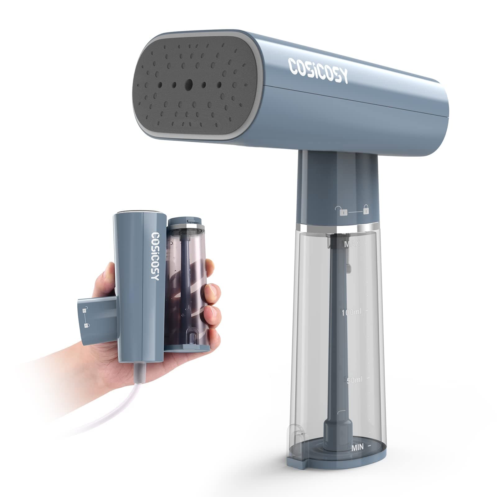 Cosicosy Travel Clothes Steamer, Travel Iron Steam Mini Handheld Garment Steamer Portable Clothes Steamer Wrinkle Remover for Home with Fast 25s Heat-up Detachable Water Tank Blue