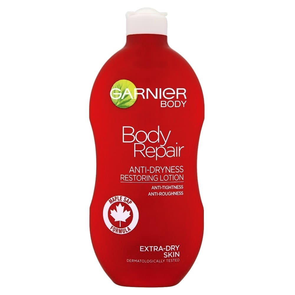 GarnierBody Repair Restoring Moisturiser 400ml, With Nourishing & Soothing Canadian Maple Sap, 24 Hour Hydration, For Extra Dry Rough Skin, Fast Absorbing & Non-Greasy, 400 ml