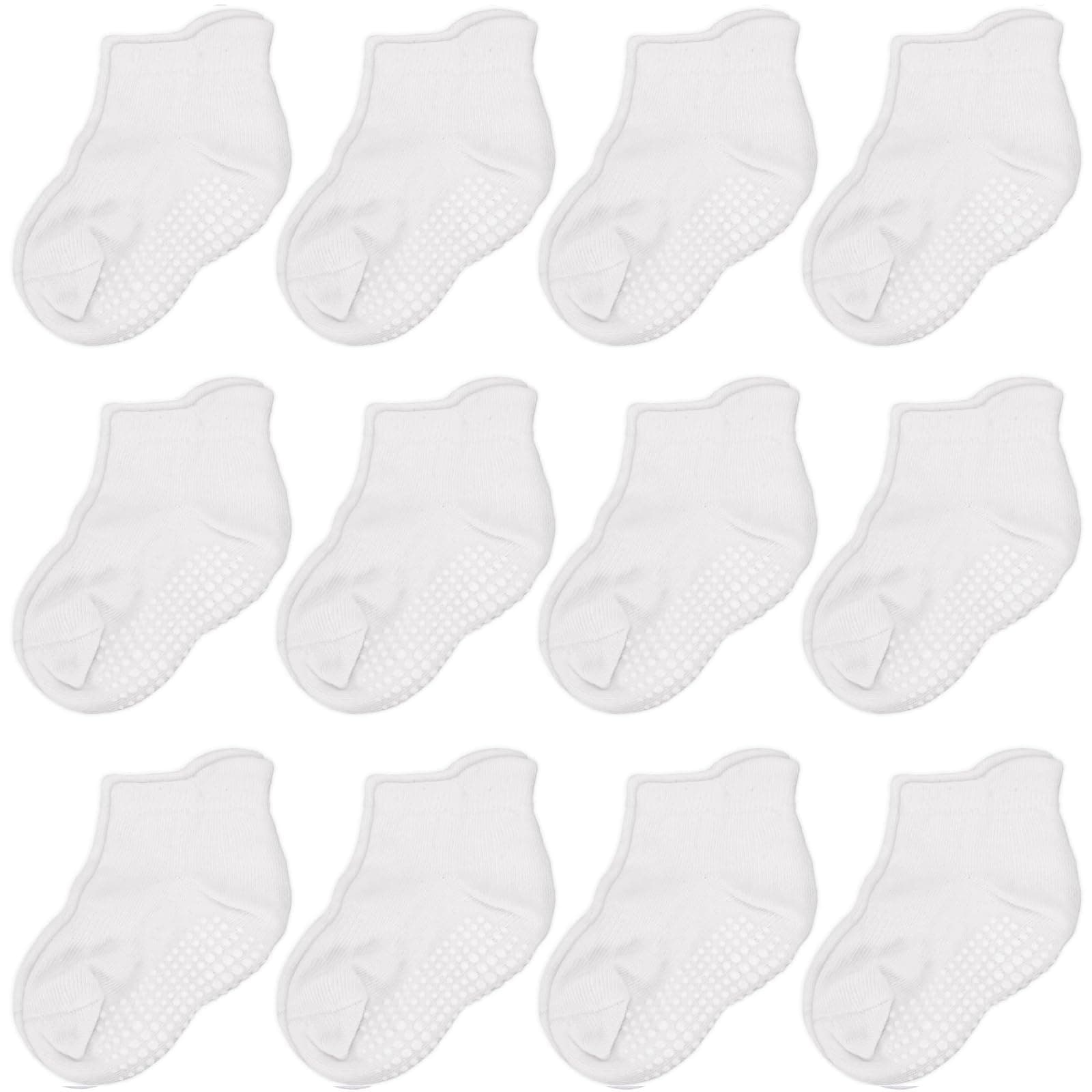 CozyWay Baby & Toddler Socks with Grippers Non Slip Ankle Grip Socks For Boys and Girls - Comfy Soft Cotton - 12 Pack
