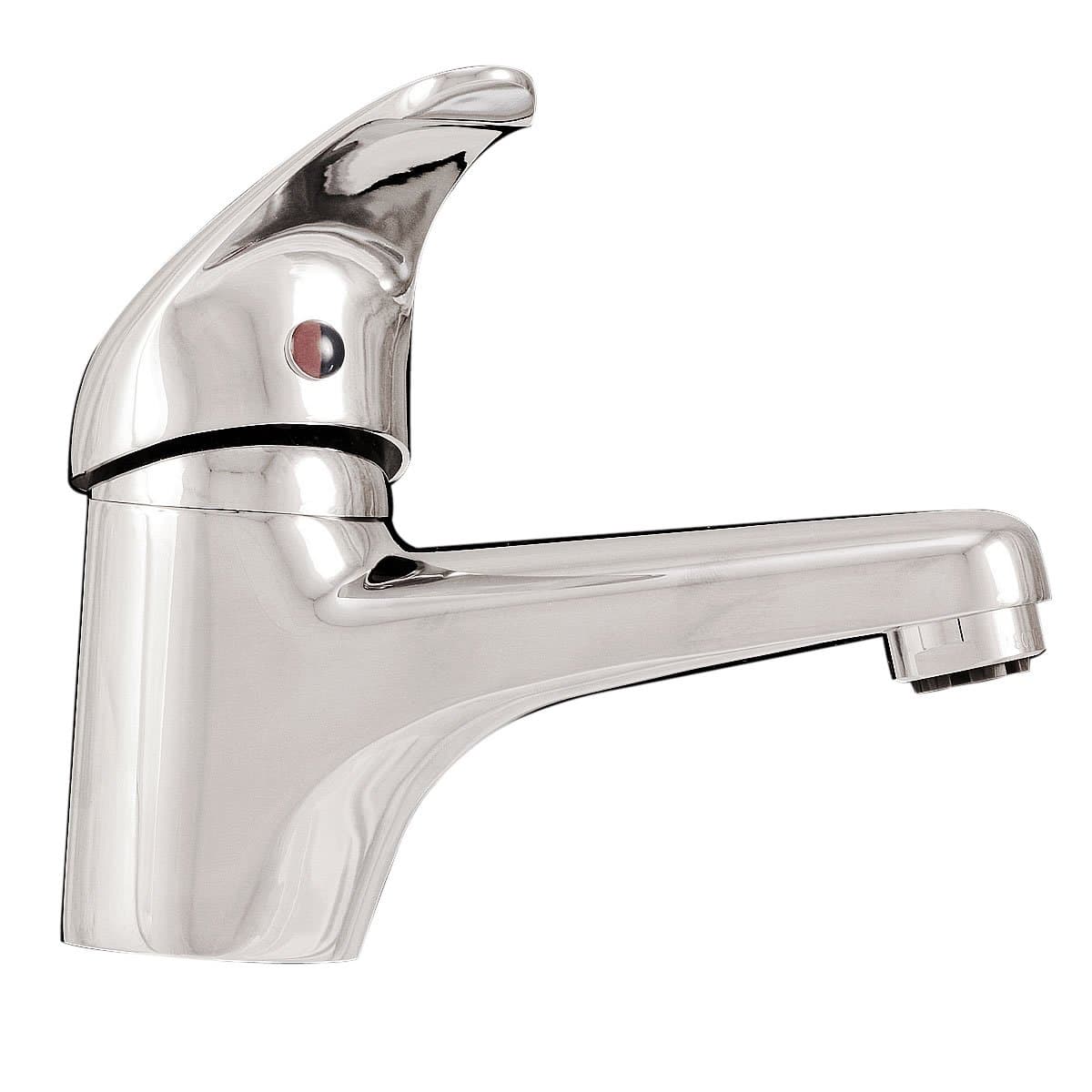 Sanifri SaniMix Series 470010380 Washbasin Mixer Tap Chrome Push-Down Tap with 1 1/4-Inch Metal Eccentric Fitting and Low-Noise 40 mm Sedal Cartridge