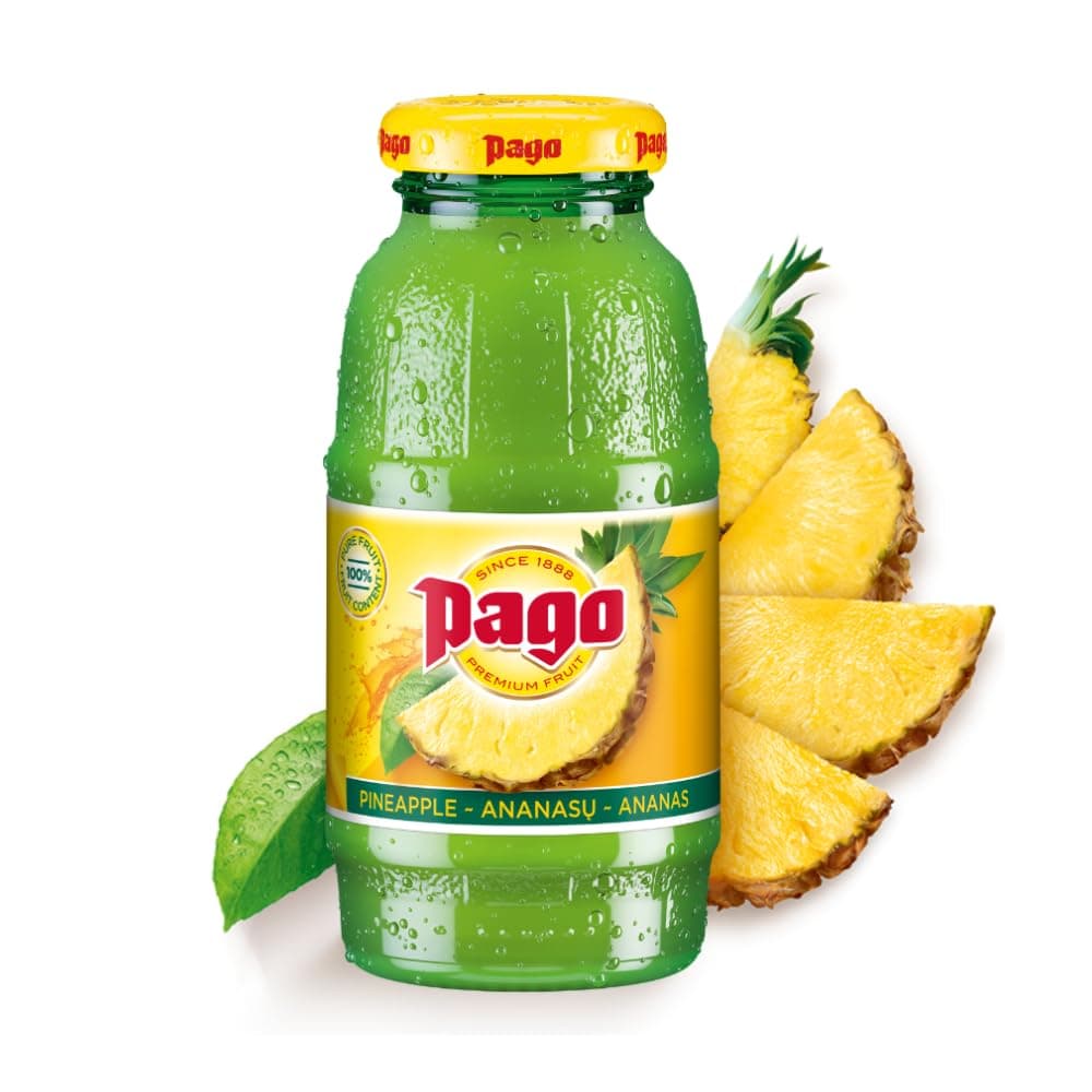 Pago – Pineapple - 100% Natural Fruit Juice Drink, Vegan Friendly and Gluten Free, 200ml (Pack of 12 Bottles)