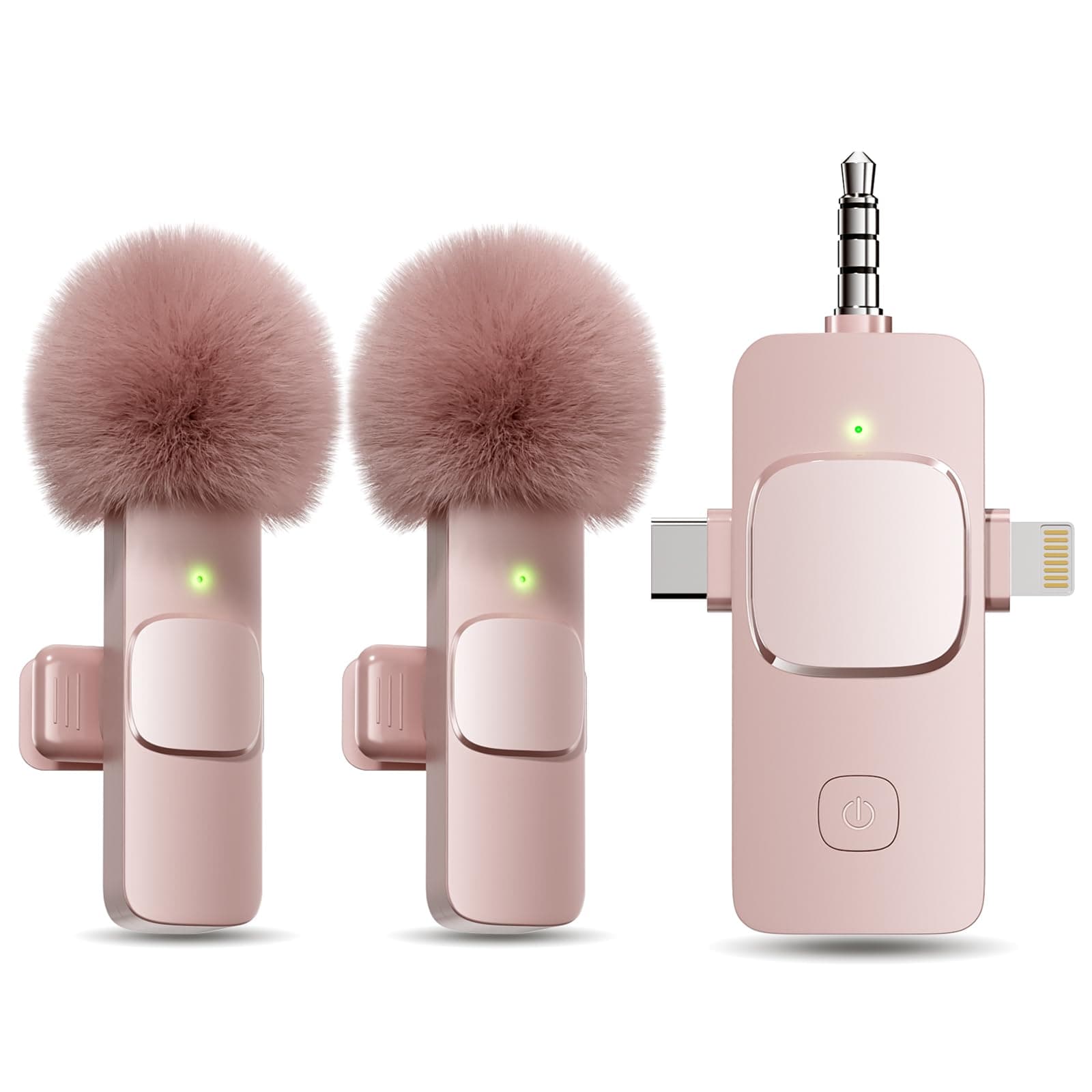 3 in 1 Wireless Lavalier Microphone for iPhone, iPad, Android, Camera, Mini Microphone, 7-Hour Battery, High Definition Sound Quality for Interview, Video Podcast, Vlog (Pink)