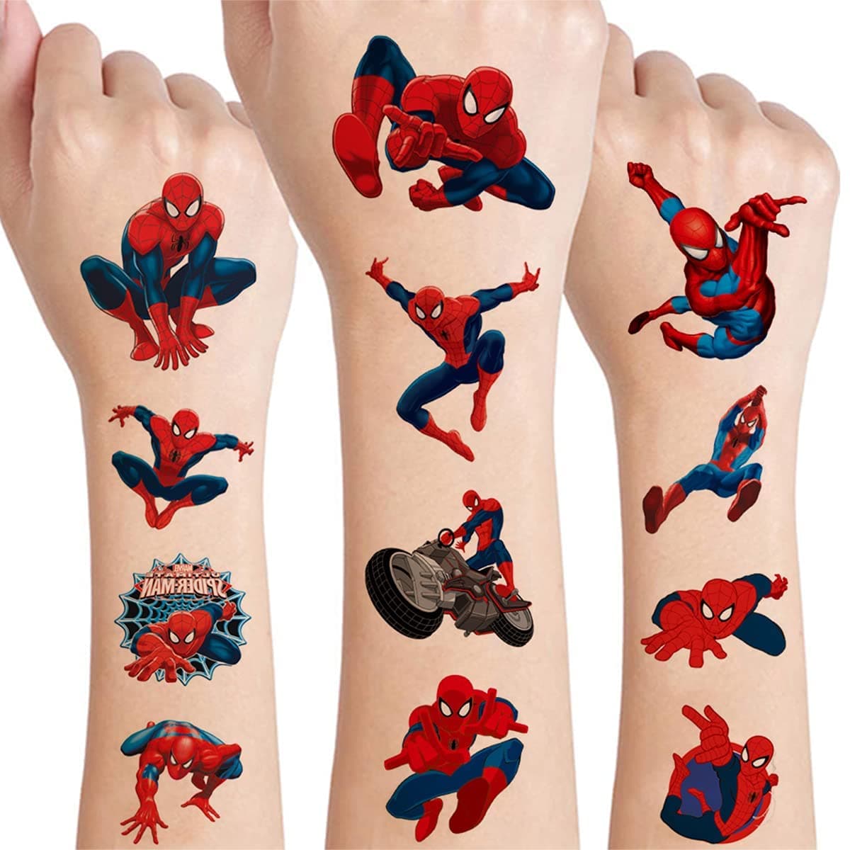 Spider_man Temporary Tattoos for Kids 8 sheets,Spider-Man Birthday Party Supplies Favors Cute Fake Tattoos Stickers for Kids Boys Girls School Rewards Gifts