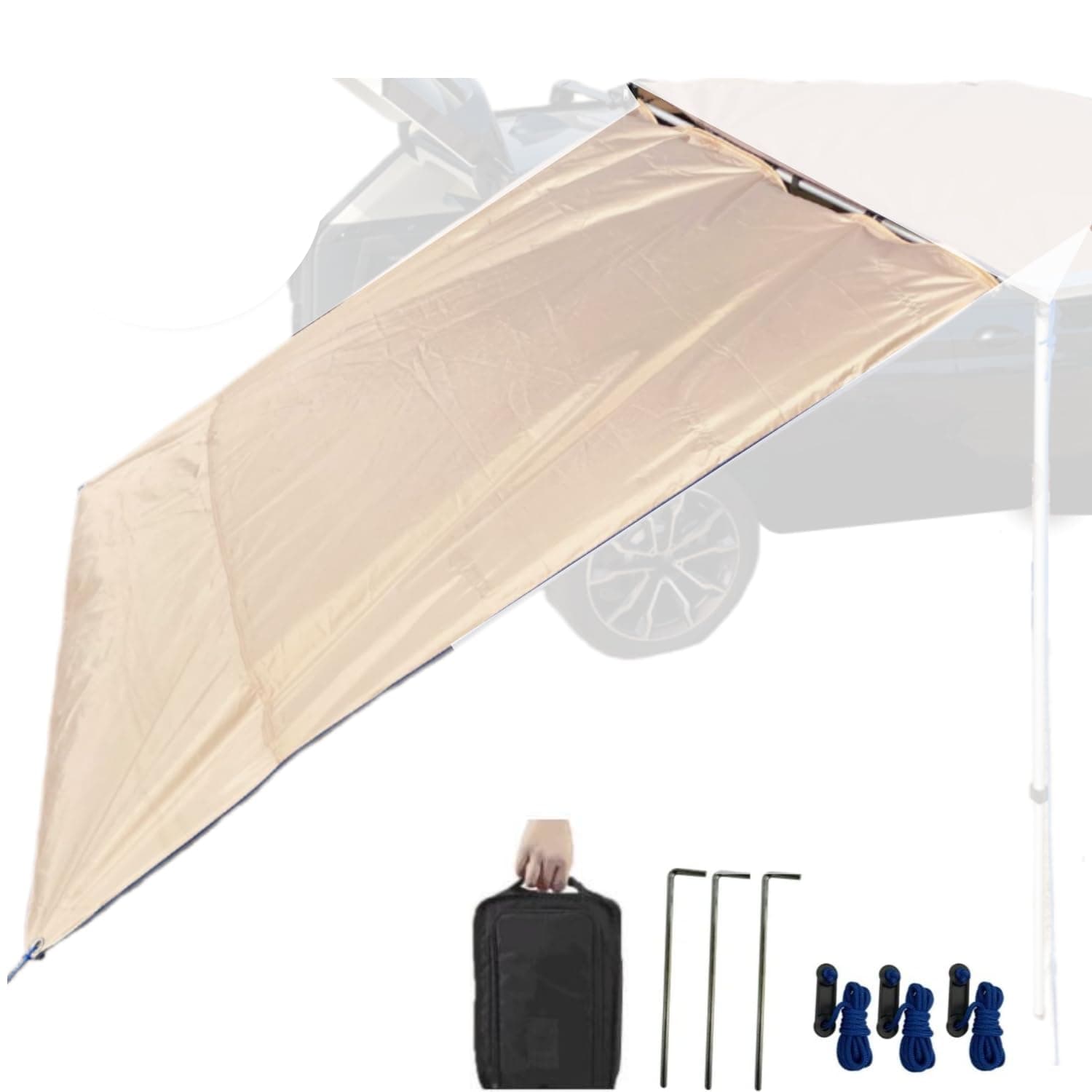 DANCHEL OUTDOOR Waterproof Car Awning Side Wall, Sun Shade Windbreak & Privacy Extension Lateral Tarp for Roof Rack Awning Overland Accessories (Khaki, 6.5ftx6.5ft)