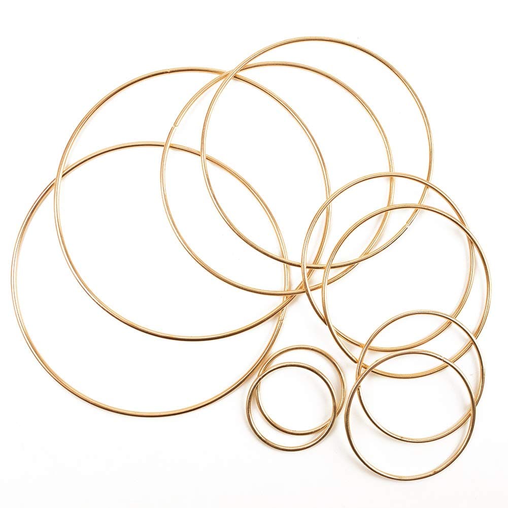 BigOtters Dream Catcher Rings, 10PCS Wreath Macrame Rings Gold Metal Floral Hoops for Making Wedding Wreath Decor Wall Hanging Crafts, 5 Sizes(2" x2, 3" x2, 4" x2, 5" x2, 6" x2)