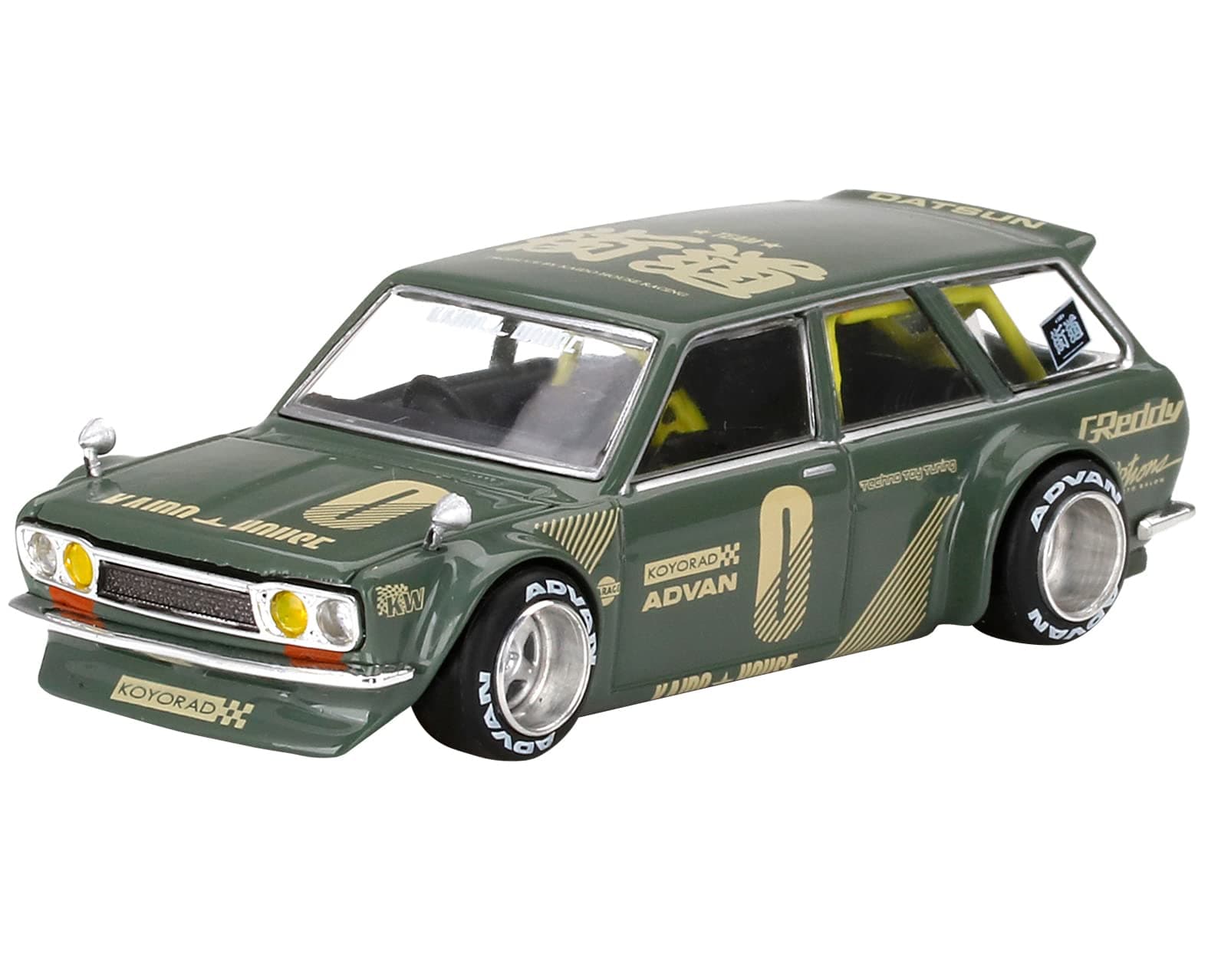 Truescale Miniatures 1971 Datsun 510 Wagon Right Hand Drive Green (Designed by Jun Imai) Kaido House Special 1/64 Diecast Model Car True Scale Miniatures KHMG010