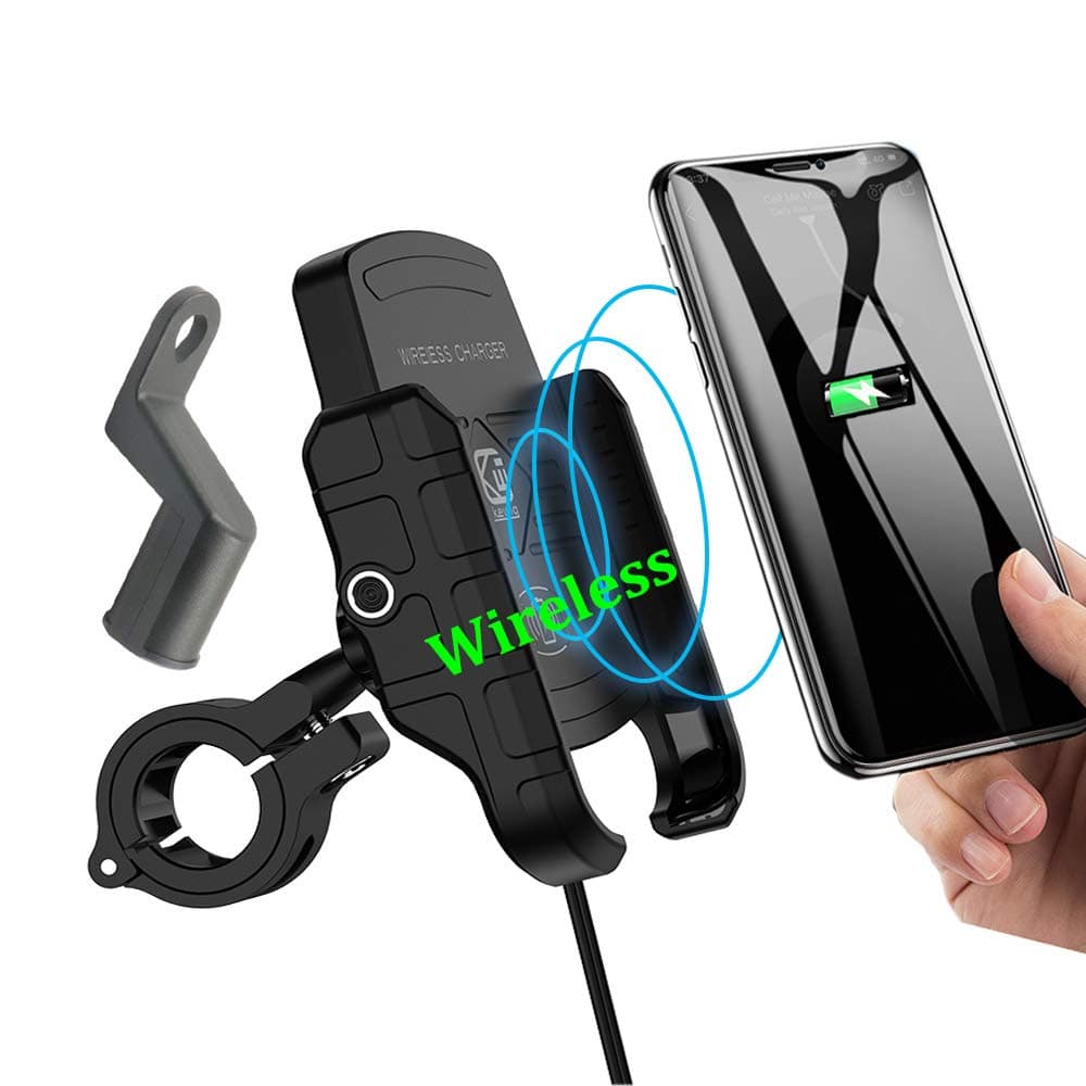 (NO USB) Motorcycle Phone Holder with Wireless Charger,BUENNUS Motorcycle Wireless Phone Charger Mount 10W for Samsung Galaxy S10 S10+ S10E S9 S9+,7.5W for iPhone XR XS MAX XS X 8 8Plus (Black)