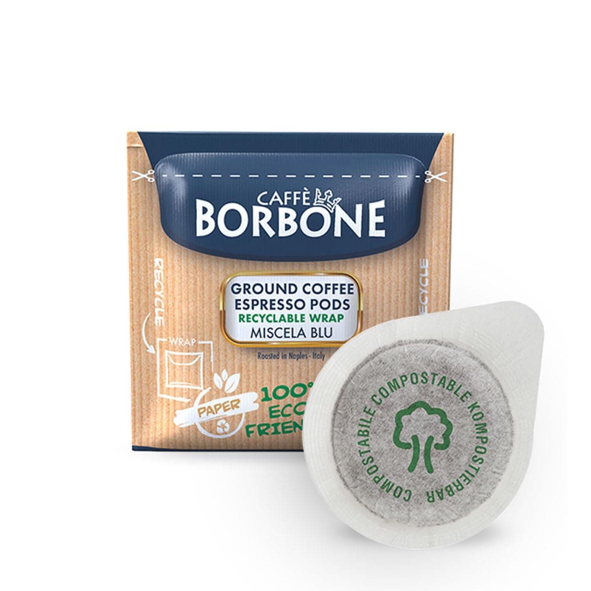 Caffe Borbone 50 Single Served Espresso Coffee Pods, Blue Blend with Refined Taste, Powerful Character and Intense Aroma, Roasted and Freshly Packaged in Italy