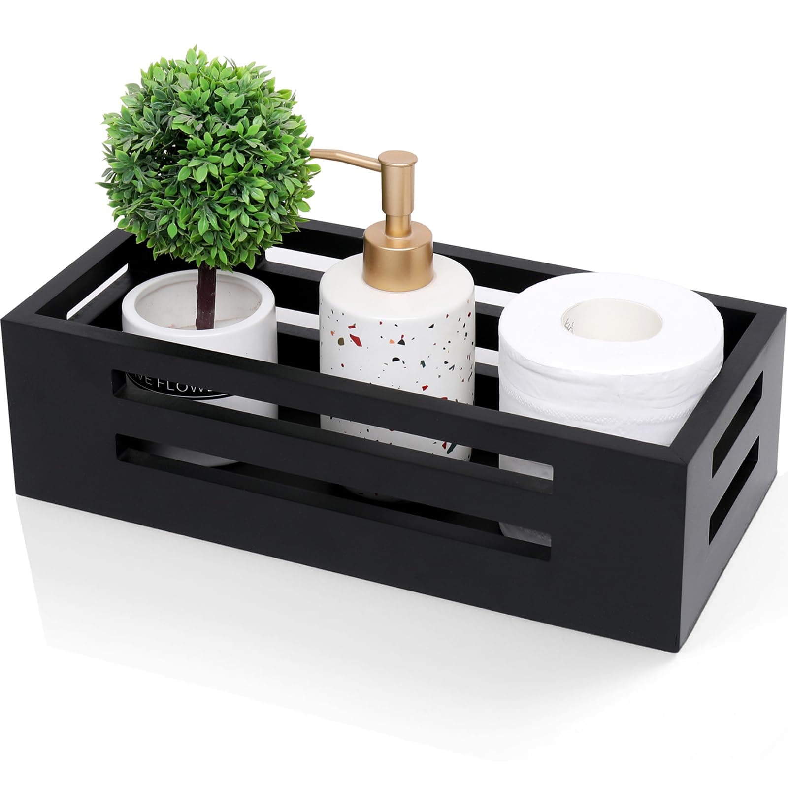 Black Decor Box Bathroom Toilet Tank Basket Topper,Wood Bathroom Baskets,Back of Toilet Storage Basket for Toilet Paper Storage
