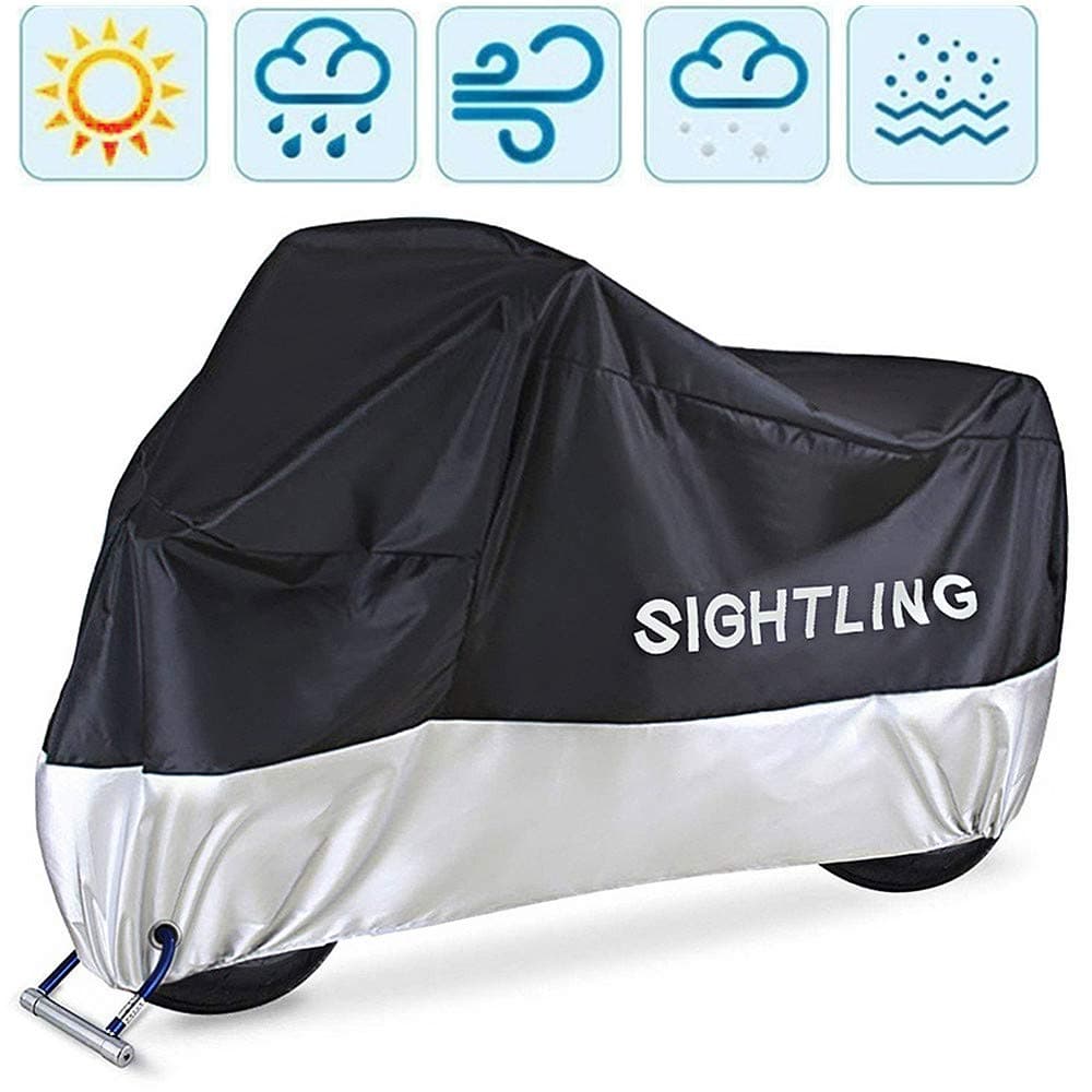Motorcycle Cover, SIGHTLING All Season 210D Waterproof Motorbike Covers with Lock Holes, Fits up to 96.5" Motors, for Honda, Yamaha, Suzuki, Harley,96.5 x 41x 50 inch
