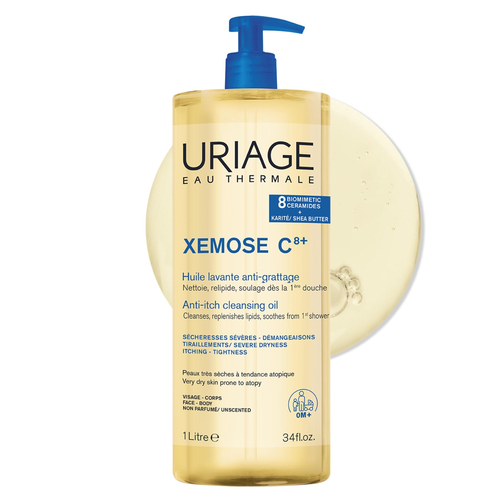 – Xemose C8+ Anti-itch Shower Oil 1L – Face & Body Wash - Very Dry Skin Prone to Atopy – Soothes from 1st application - 8 Biomimetic Ceramides & Shea Butter - Fragrance-Free