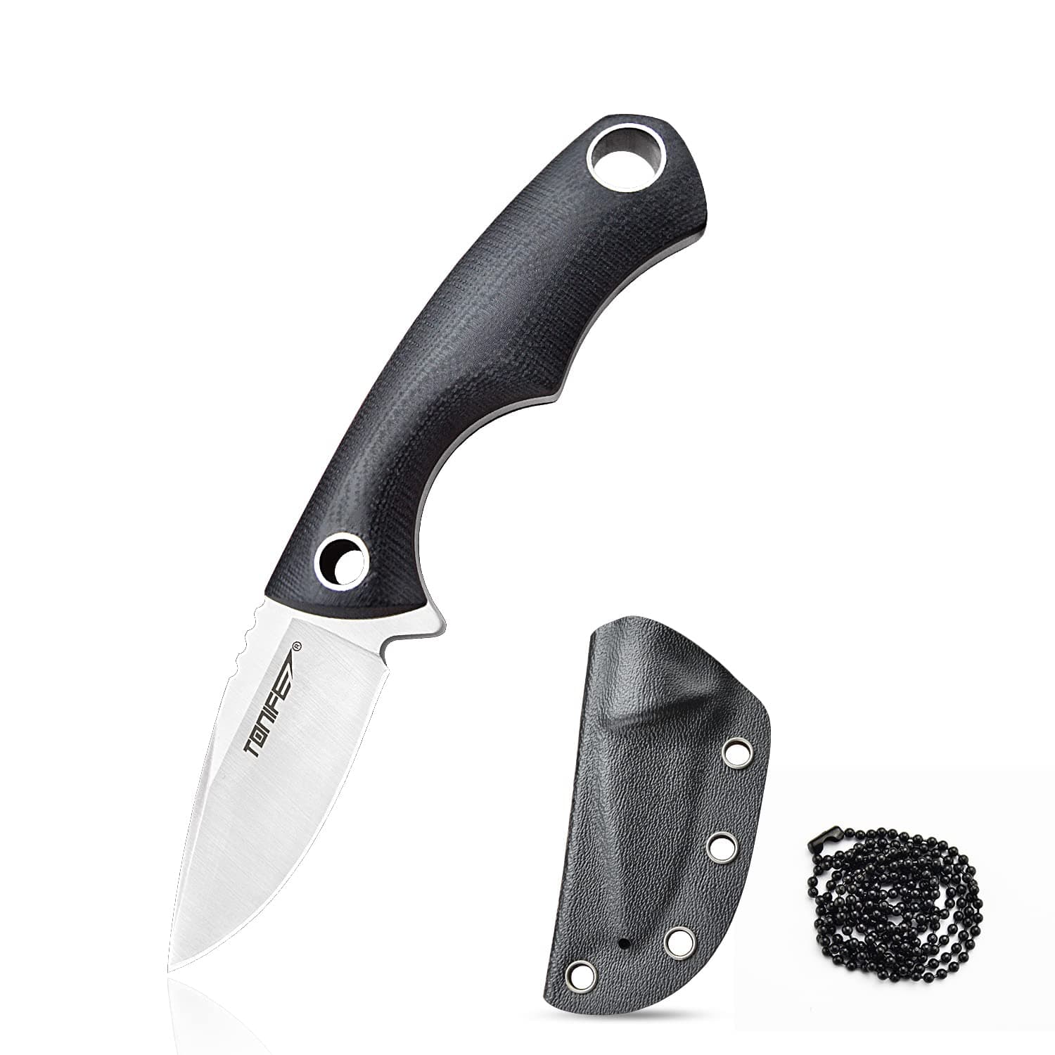 Neck Knife Mini Outdoor Survival Fixed Blade Knife, EDC High Hardness Sharp Blade 1.7'' Portable Neck with Kydex Sheath and Ball Chain (black)