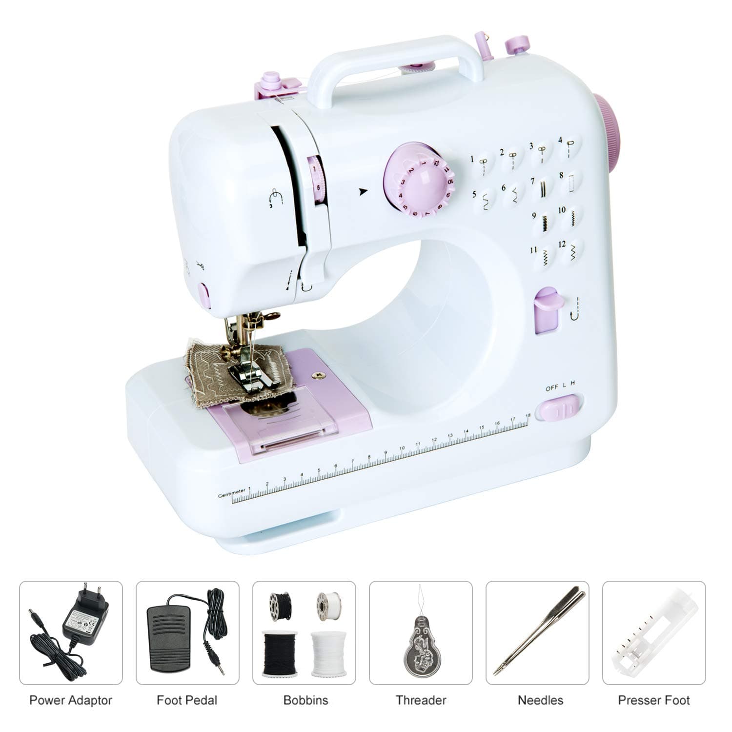 Electric Sewing Machine Portable Sew Machine Portable Sewing Machine Portable Household 12 Stitches 2 Speed Multi-Function with Foot Pedal and 2 Thread for Clothing and Home use (Purple)