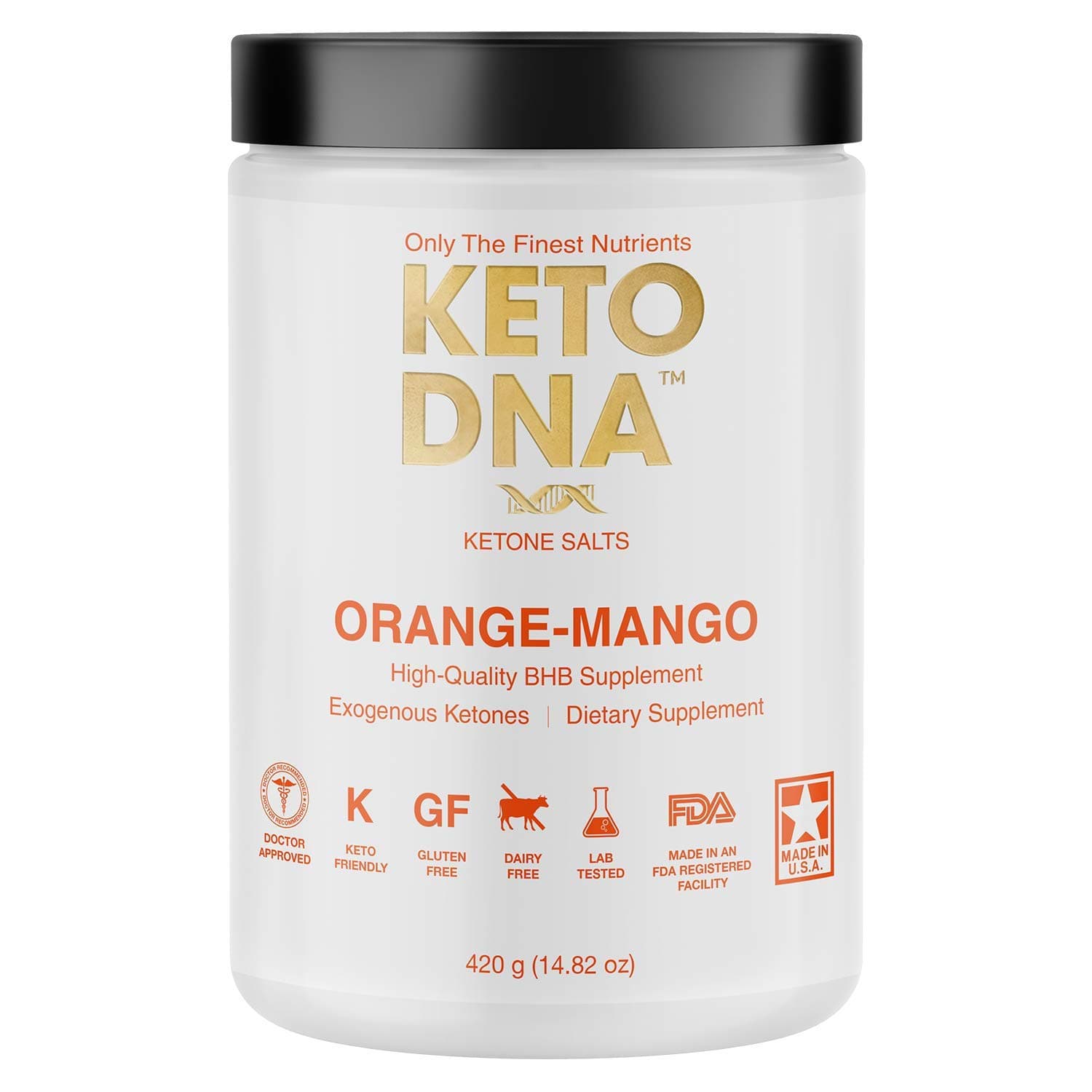 Keto DNA Orange Mango Exogenous Ketone Supplement | 30 Servings - 420g | BHB Salts for Ketosis | Beta Hydroxybutyrate Ketones Powder | Perfect to Burn Fat and Increase Energy & Focus | Large