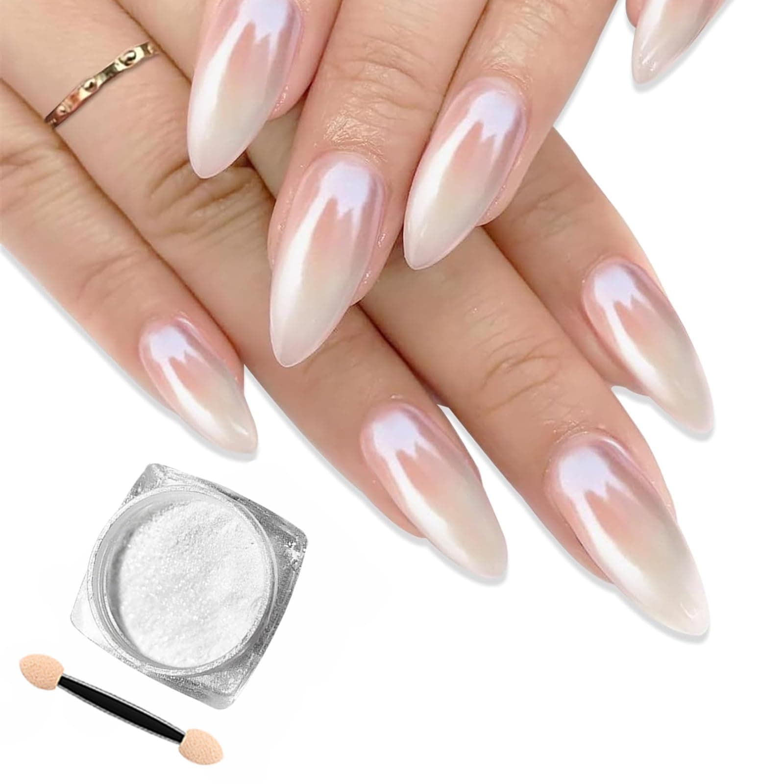 White Pearl Chrome Nail Powder, Pearlescent White Nail Art Jewelry Glitter Powder Symphony Mermaid Pearl Neon Nail Powder, The Powder Is Fine and Shiny, Healthy & Long-lasting for Nail Art Decorations