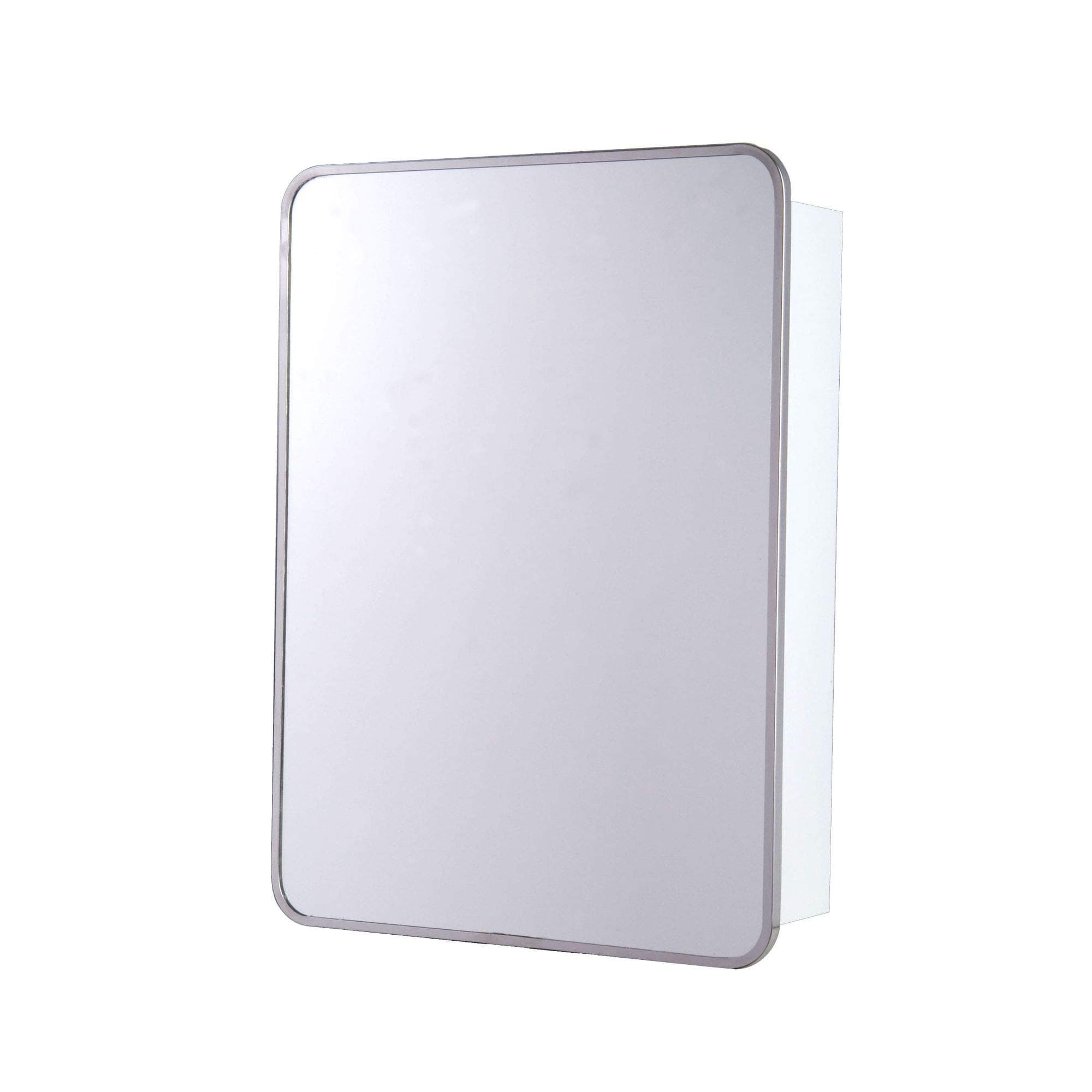Ketcham Medicine Cabinets 105RSWT LH - 16" W x 22" H Round Corner Series Surface Mounted Bright Annealed Stainless Steel Framed Mirror Medicine Cabinet