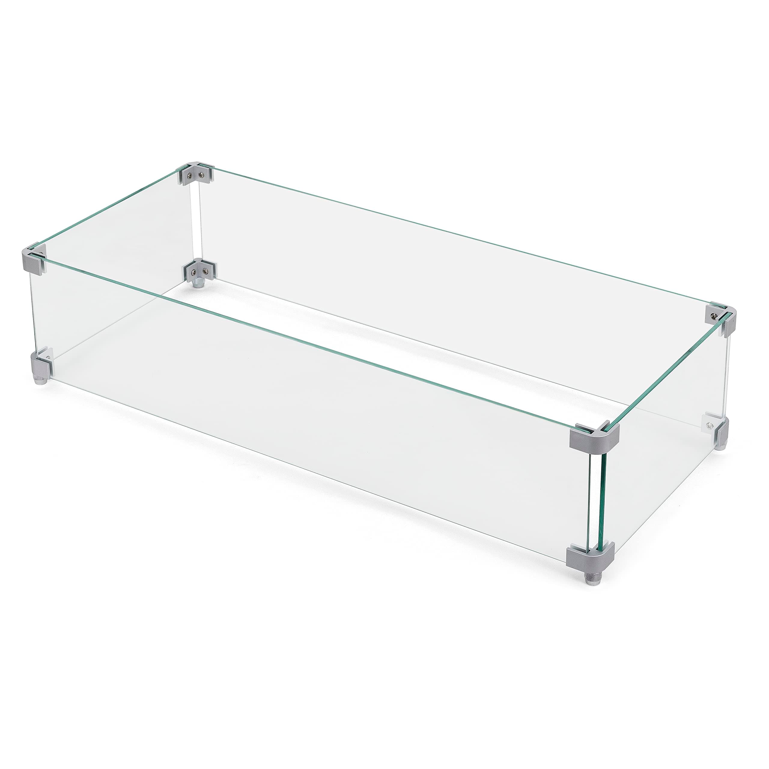 NUU GARDEN 27.6'' x 11.7'' x 6.5" Rectangular Fire Pit Wind Guard, Transparent Tempered Glass, Polished Aluminum Brackets, 3M Anti-Slip Pads, Fit for Best Choice 52-inch Fire Table WG01