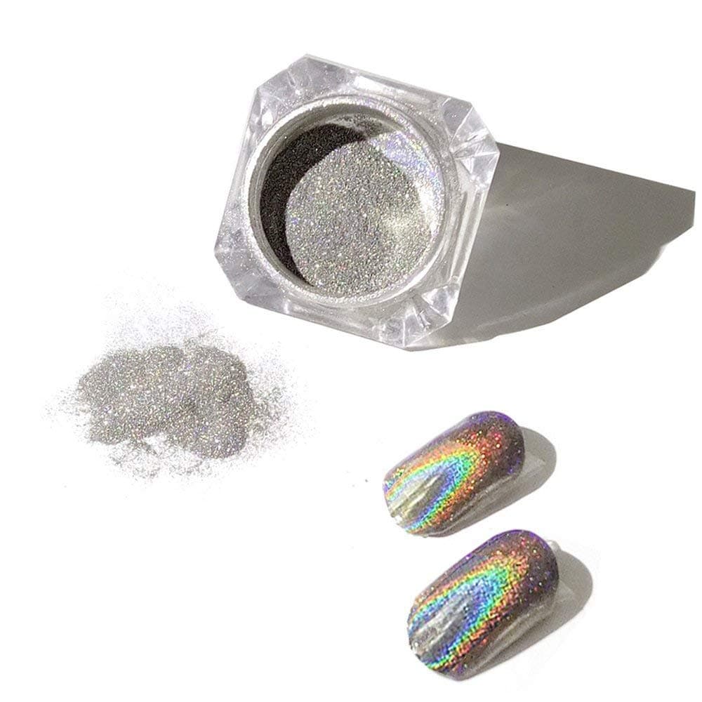PrettyDiva 1g/Jar Laser Holographic Nail Powder Rainbow Chrome Nail Powder Manicure Pigment for Nail Art