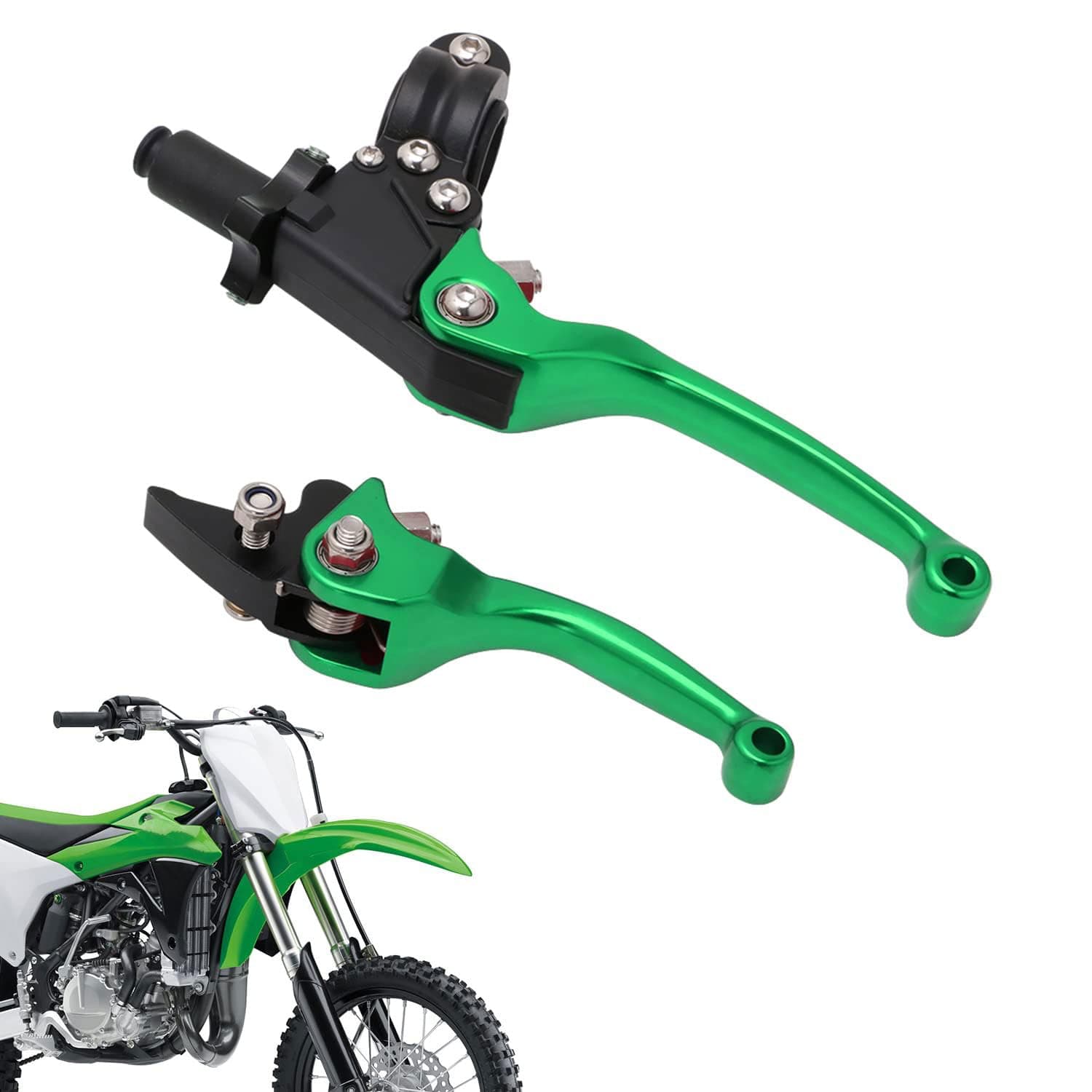 JFG RACING Motorcycle Brake Clutch Lever 7/8'' 22mm Folding Levers Aluminum Alloy Universal for CRF50 KLX SSR TTR 110 125 150 200 250cc Dirt Pit Bike ATV Mini Bike Green
