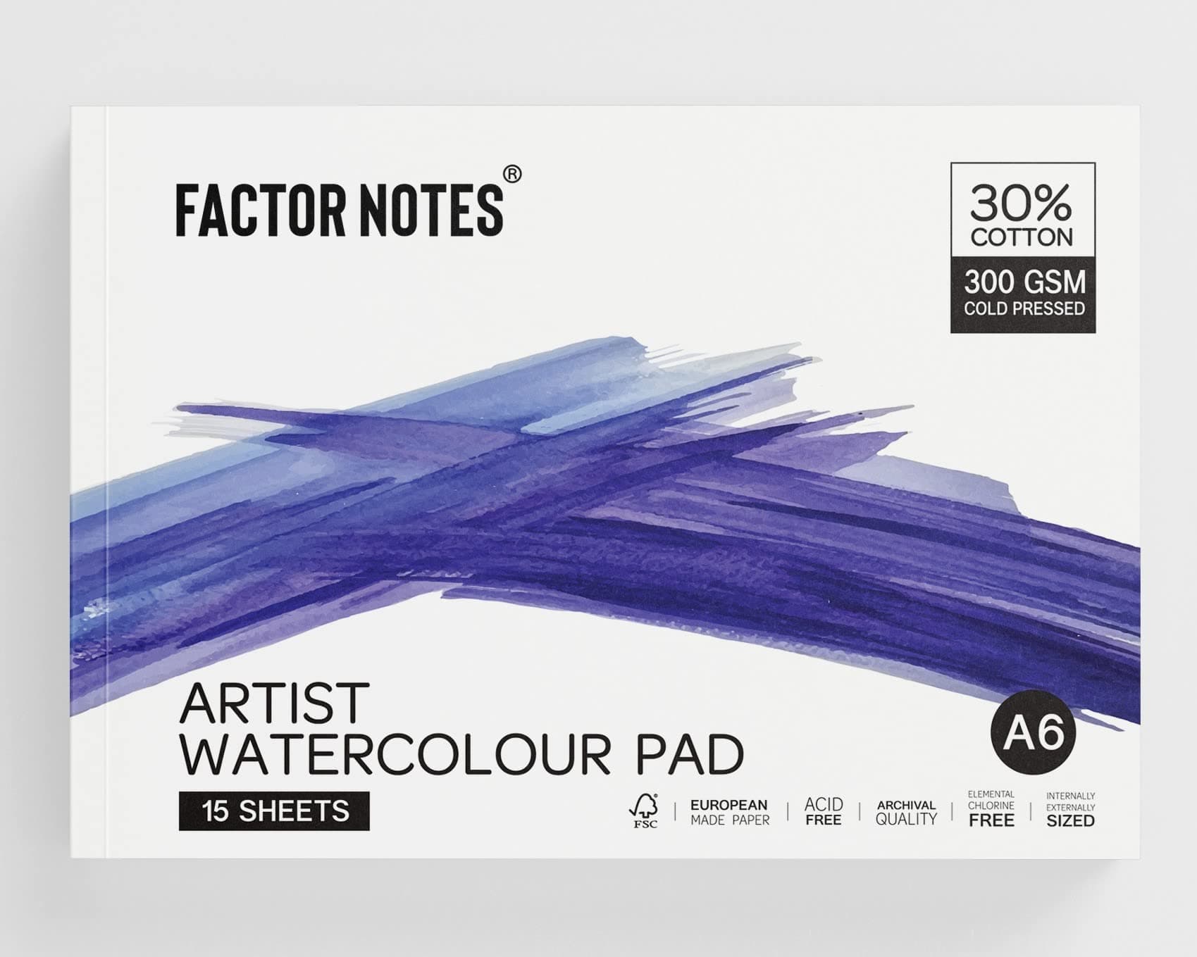 Factor Notes Artist Watercolour Pad: 30% Cotton, 300 GSM, Cold Pressed, Acid-Free Tearable Paper (A6) Acrylic, Oil