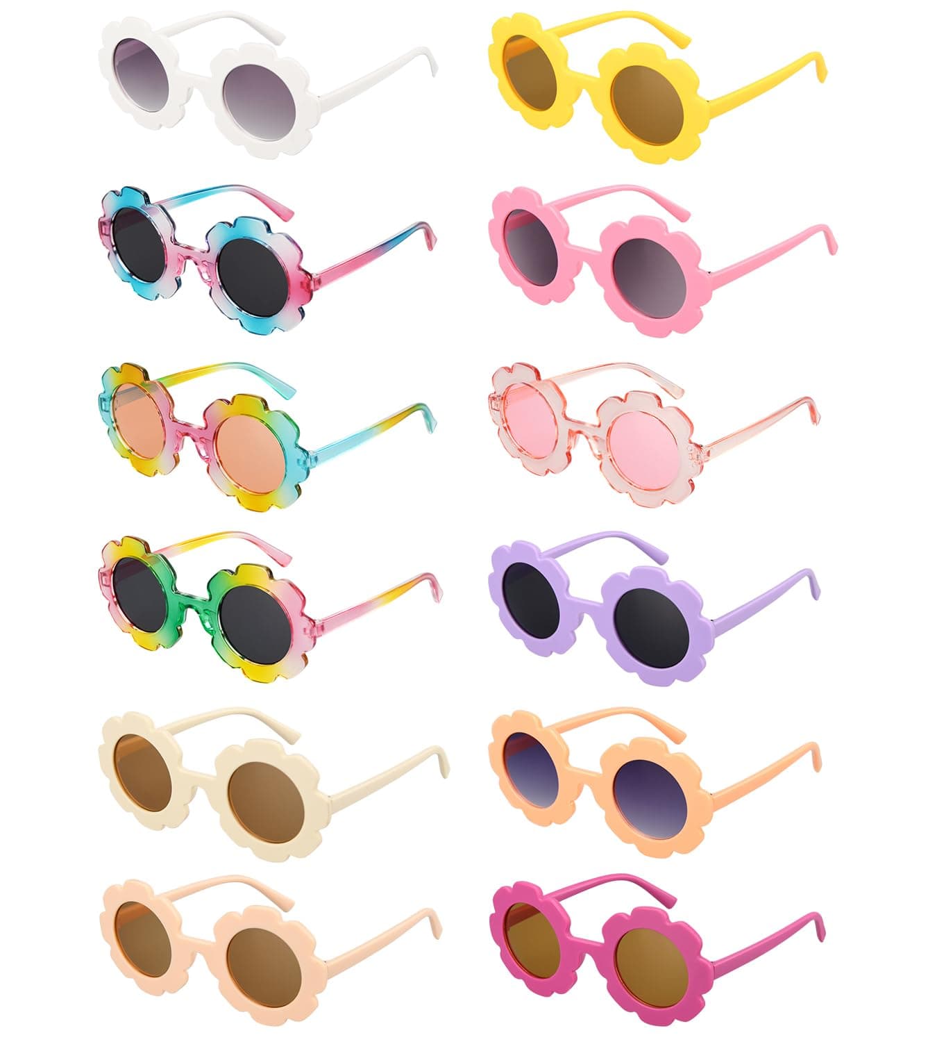 2/4/8/12/24 Pack Round Flower Sunglasses Set, Outdoor Kids Sunglasses Kit