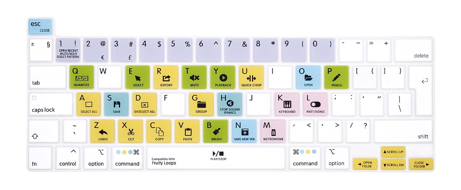 XHLWZREU/UK FL STUDIO Shortcuts Hotkey Silicone Keyboard Cover for MacBook Pro 16'' A2141 2019/2022 Pro 13 M2, for MacBook Pro 13 Magic Keyboard & MacBook Pro M1 Chip A2338/A2251/A2289 2020+