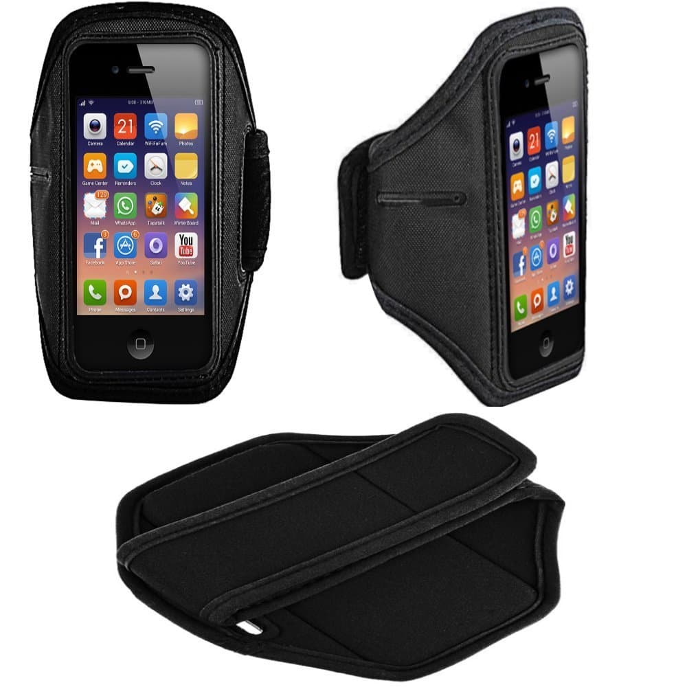 IPHONE 5, 5S, 5C Premium Sporty Workout Armband For Running w/ Key Holder - iPhone 5 Workout Pouch - Sweat Resistant, and Soft Material (Black)