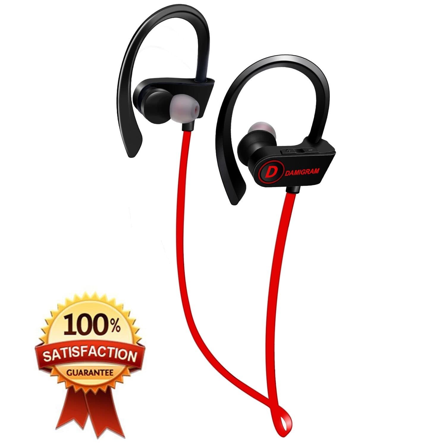 Wireless Sport Bluetooth Headphones, Waterproof in Ear Stereo Earbuds Bluetooth 4.1 Sweatproof Sports Earphones with Silicone Earhooks for Jogging & Running 6-8 Hours Playtime (Red)