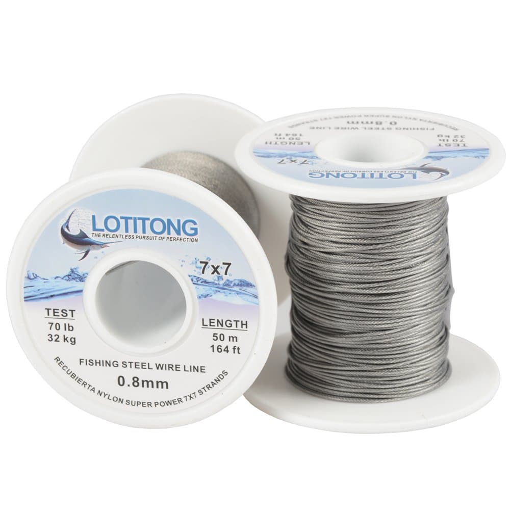 50 Meters 70 Pound Test Fishing Steel Wire line 7x7 Strands 0.8mm Trace Coating Wire Leader Coating Jigging Wire Lead Fish Jigging Line Fishing Wire Stainless Steel Leader Wire